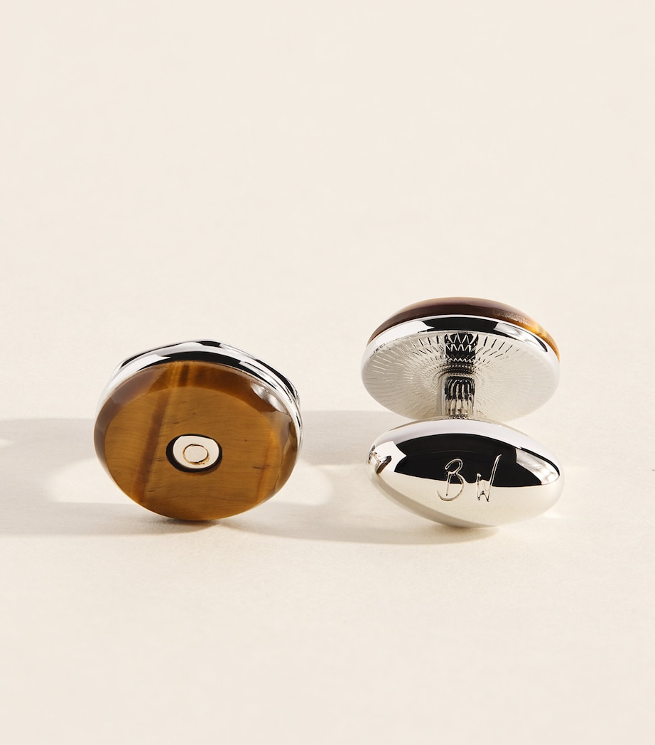 Babette Wasserman Rhodium-Plated Tiger’s Eye Tourbillon Cufflinks Tigers Eye Image 1