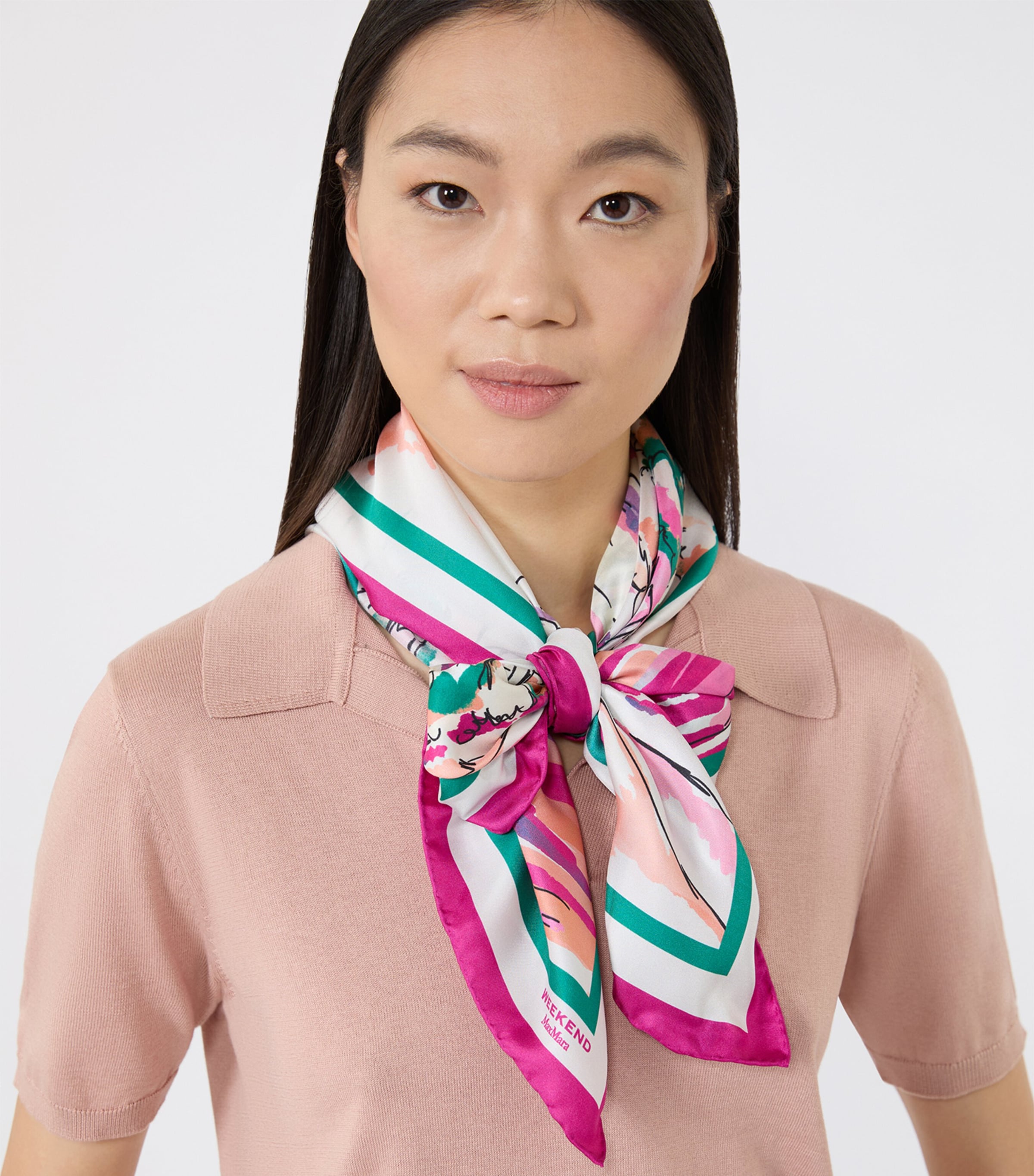 Weekend Max Mara Silk Lake Print Scarf Pink Image 2