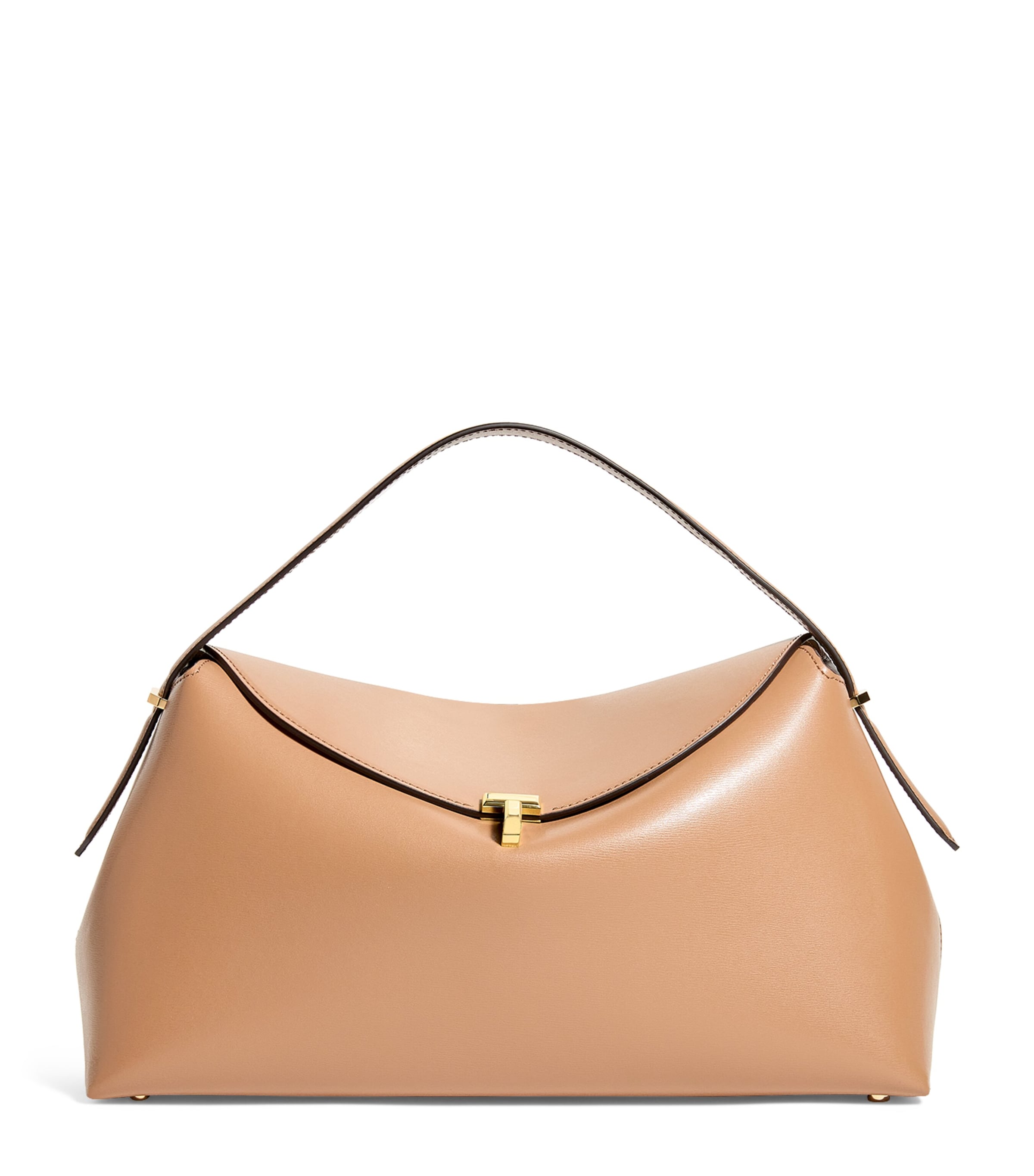 Toteme Large Leather T-Lock Top-Handle Bag Camel Image 1