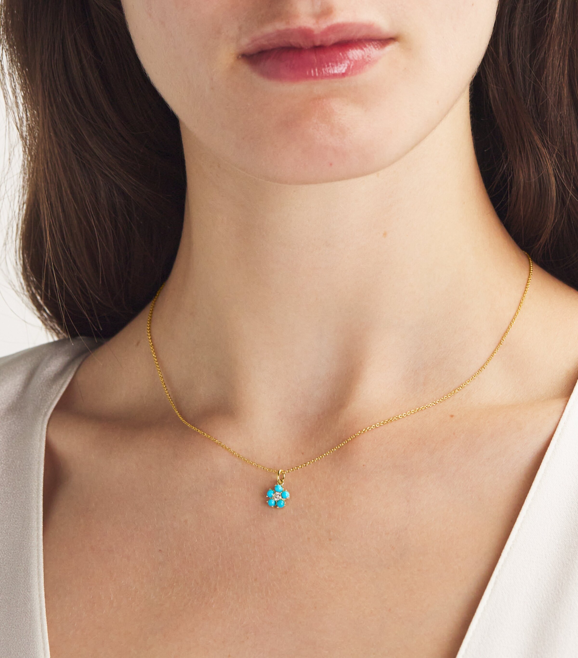Jennifer Meyer Large Yellow Gold, Turquoise and Diamond Flower Necklace Yellow Gold Image 2