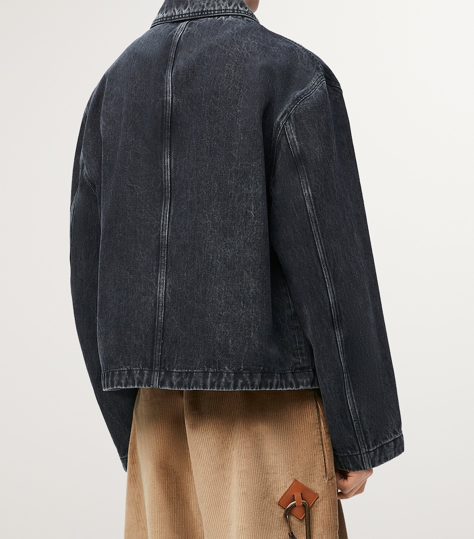 Leather-Trim Denim Jacket BLACK Image 4