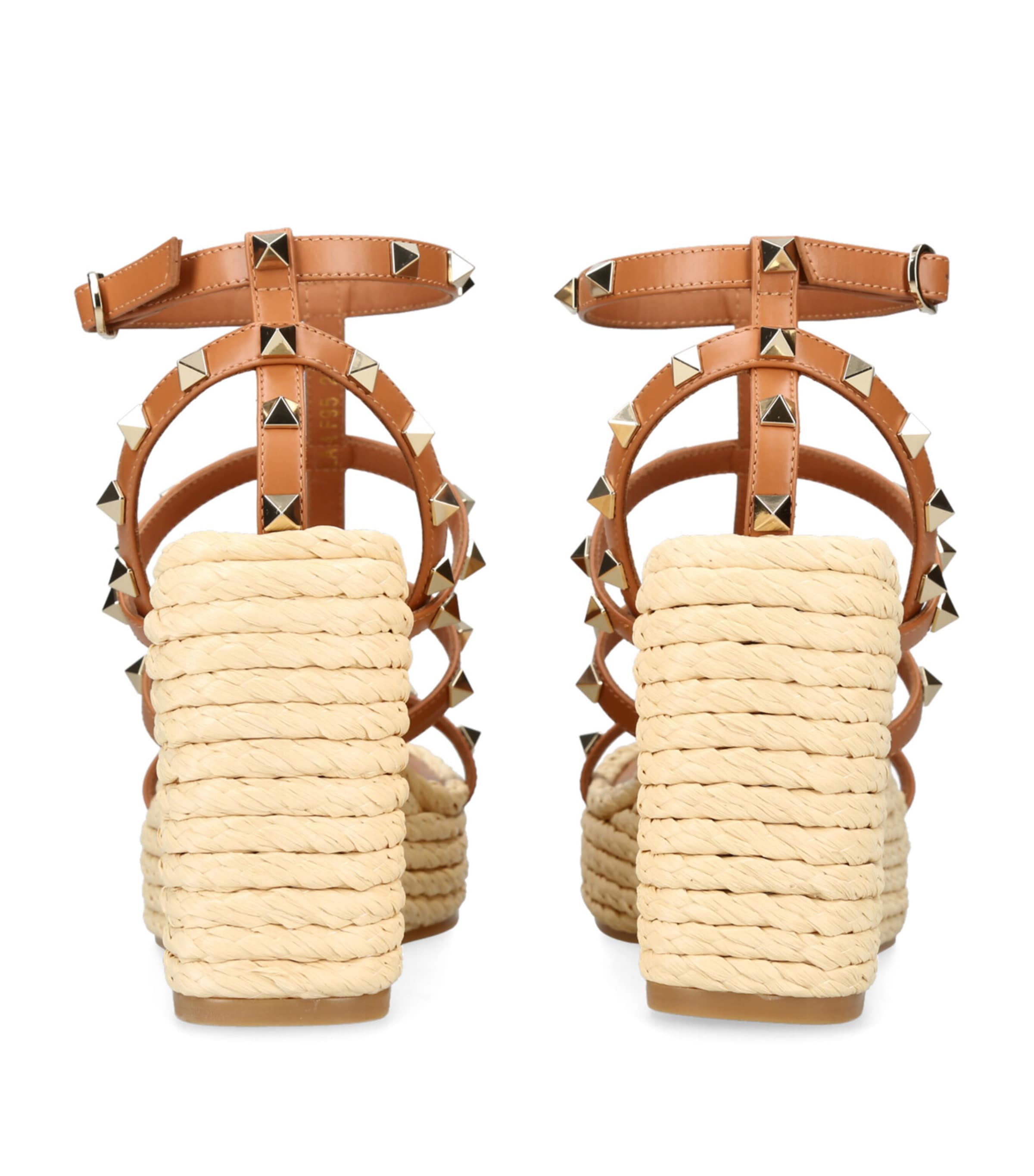 Leather Rockstud Wedge Sandals 95 BROWN/OTH Image 2