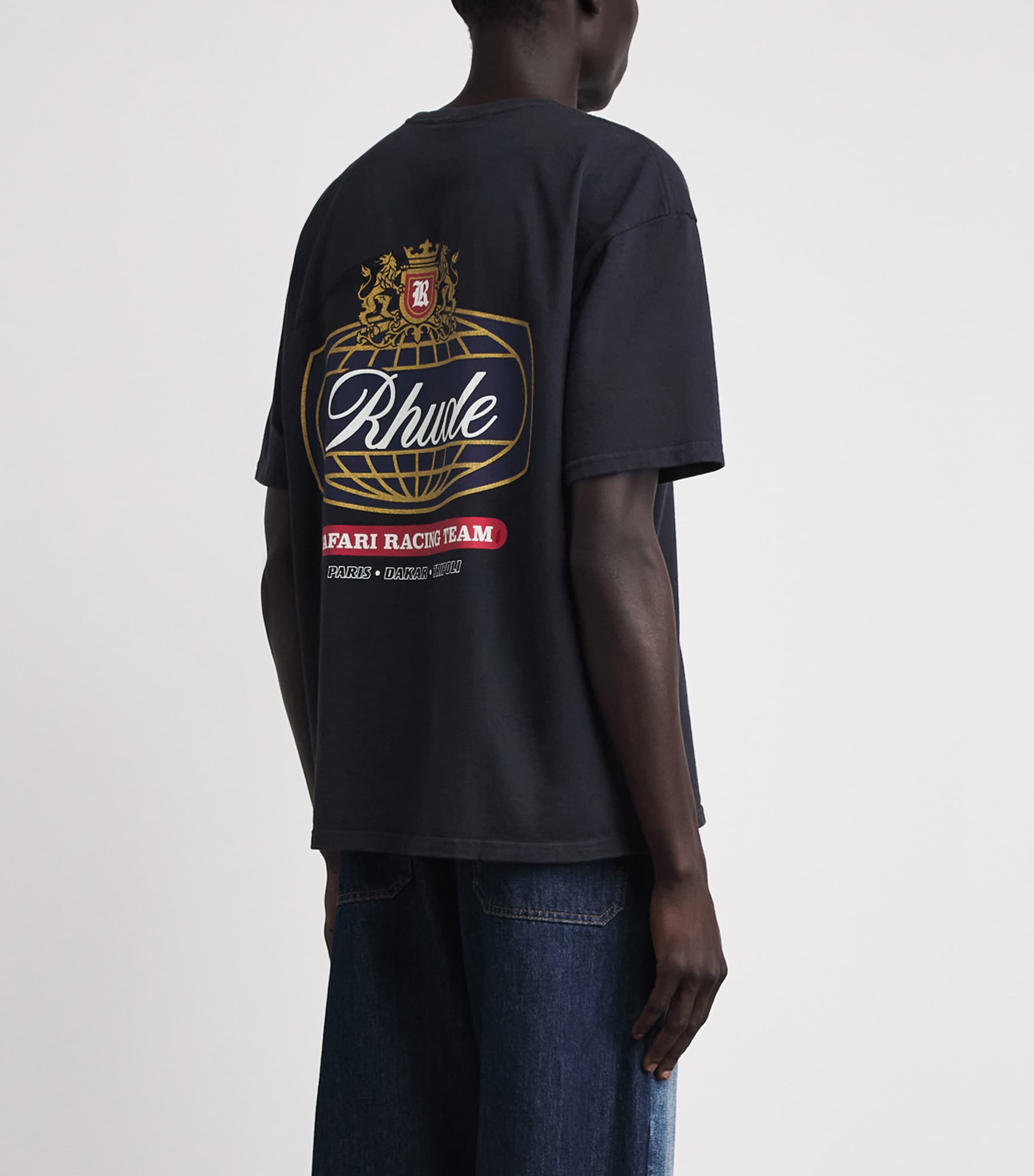 Rhude Mens Cotton Safari Crest T-Shirt Vntg Blk/blu/rd Image 5