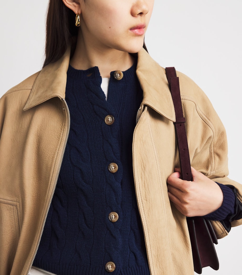 Wool-Cashmere Cable-Knit Cardigan HUNTER NAVY Image 6