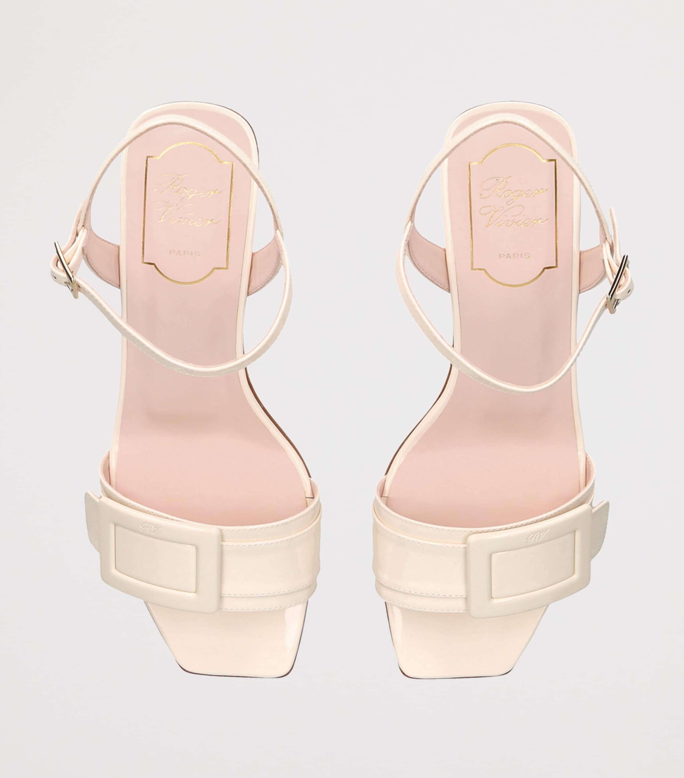 Roger Vivier Patent Leather Buckled Sandals 45 Bone Image 3