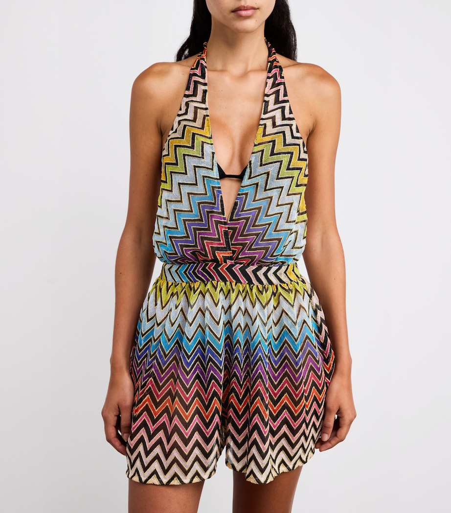 Zigzag Halterneck Playsuit SM9QH MULTI W BLACK BASE Image 4
