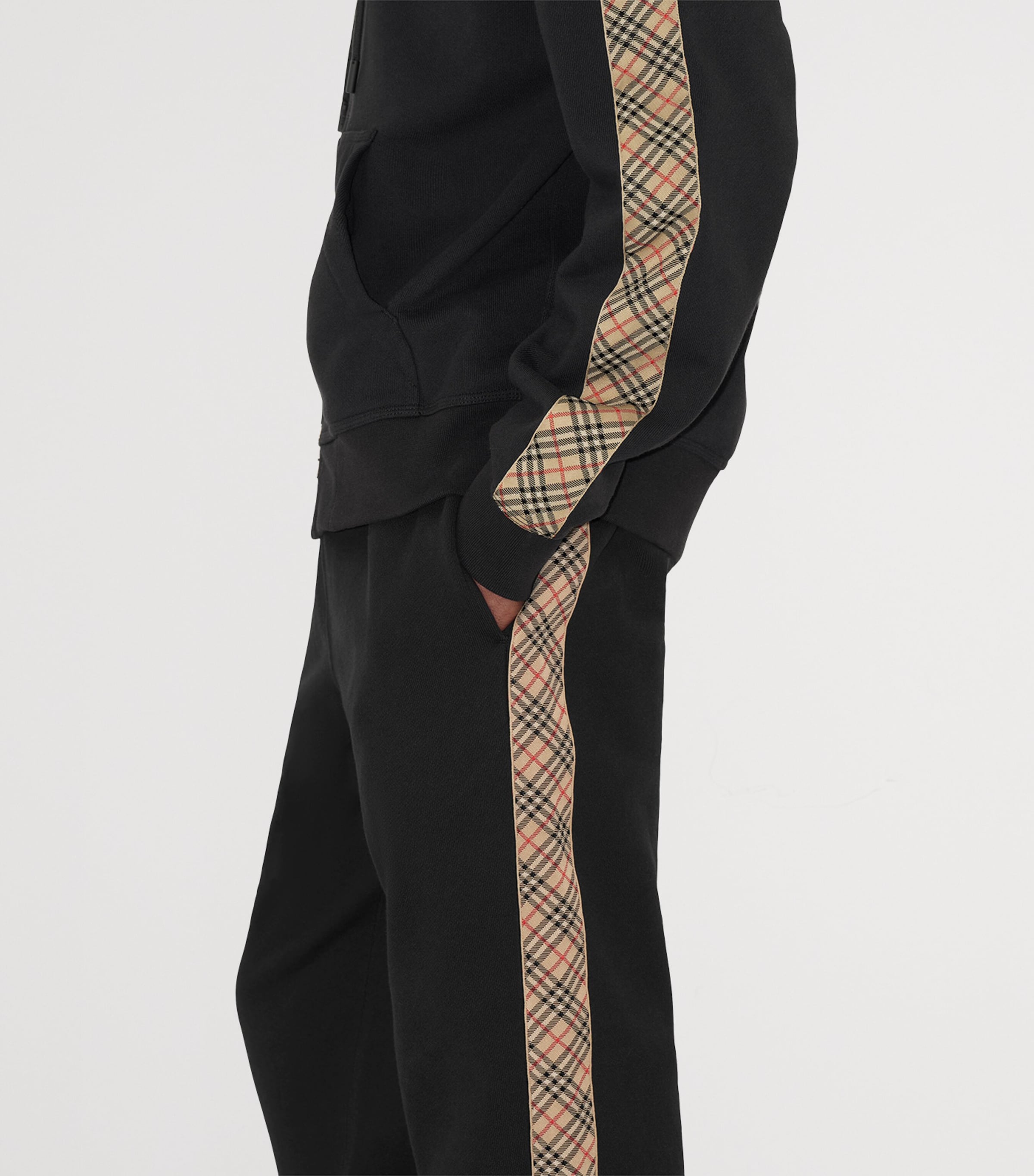 Cotton Check-Trim Sweatpants BLACK Image 5
