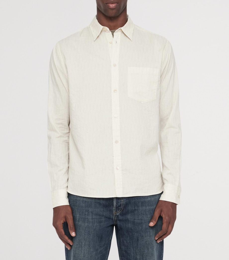 AllSaints Mens Organic Cotton Stripe Judd Shirt Cream Taupe Image 3