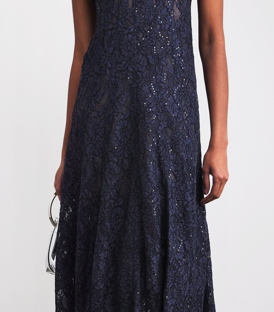 Sequin-Lace Embellished-Neck Midi Dress NAVY Image 4