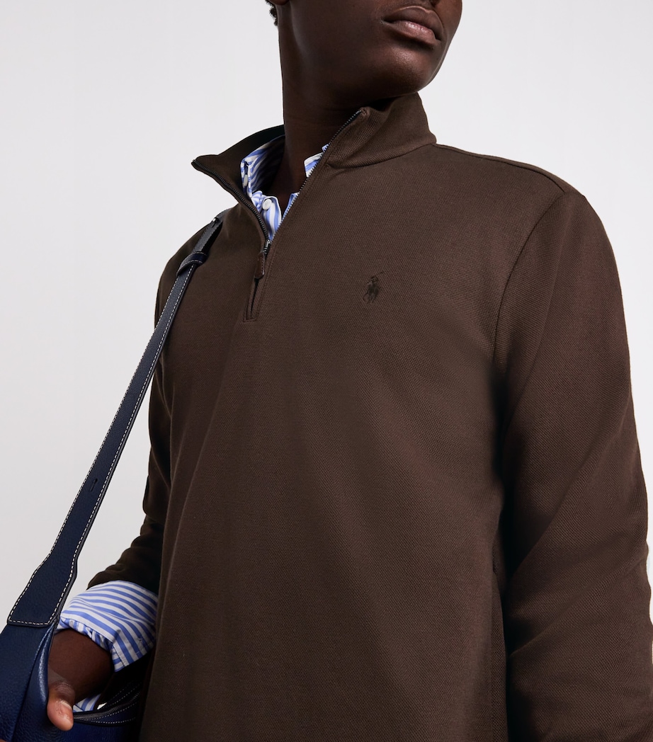 Cotton-Blend Polo Pony Quarter-Zip Sweater DARK BROWN Image 6