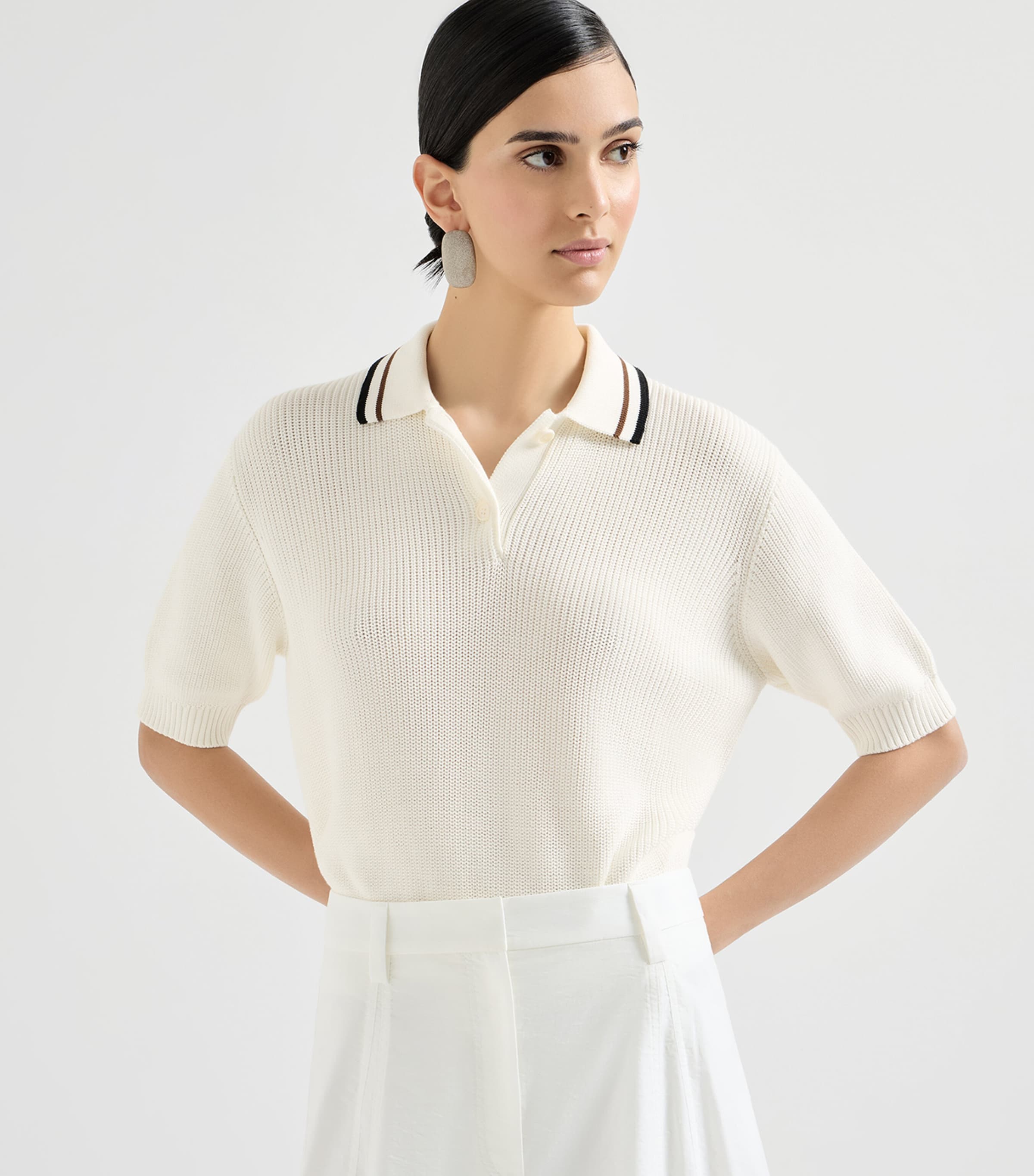Brunello Cucinelli Womens Cotton Knitted Polo Shirt Image 3