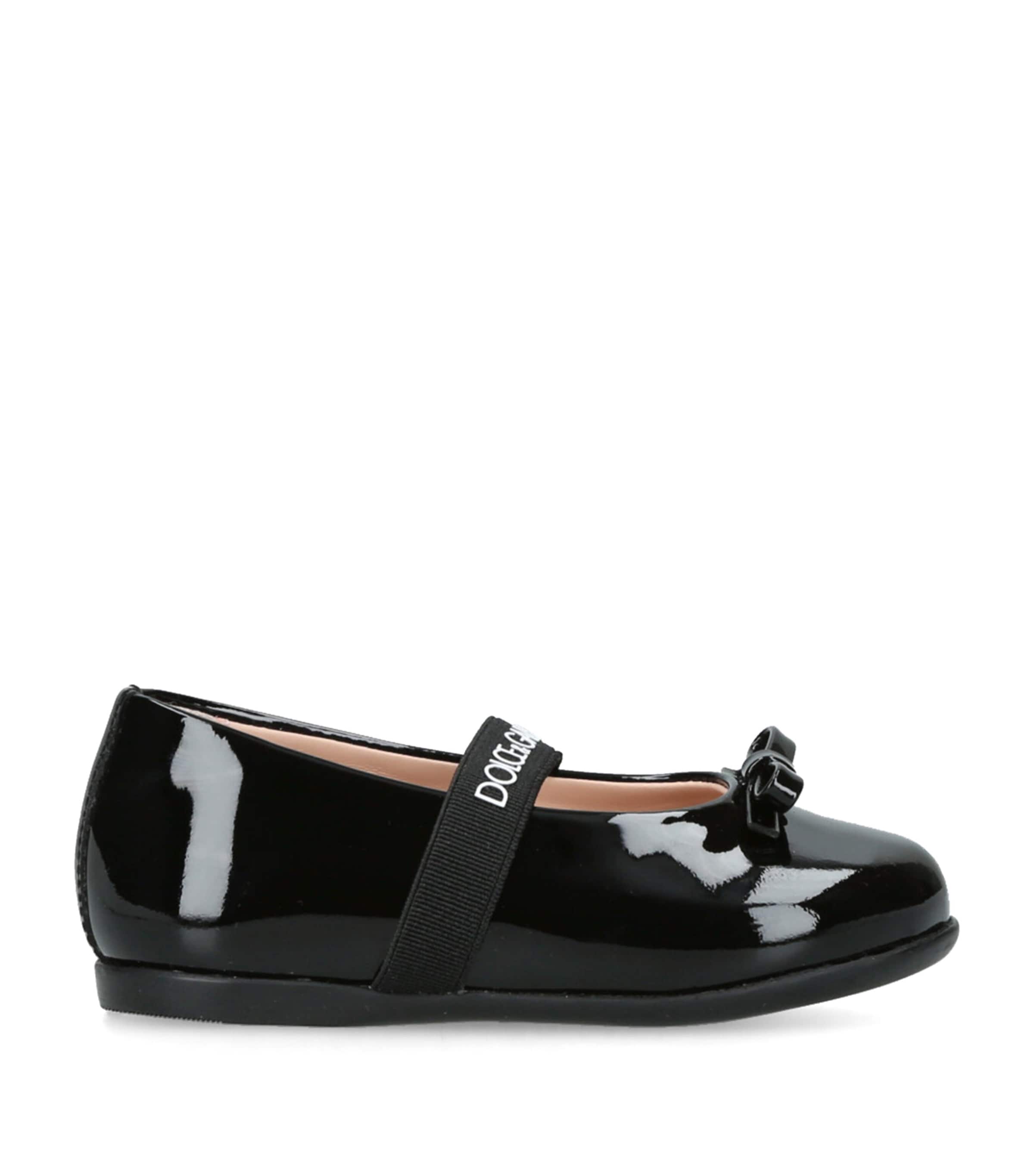 Dolce & Gabbana Logo-strap Bow Ballerina Shoes In Black