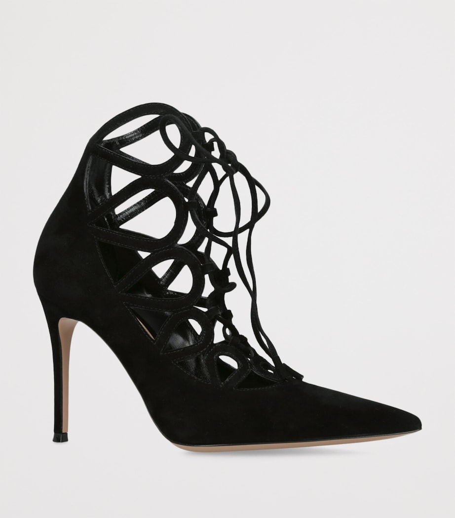 Suede Tie-Up Pumps 95 BLACK Image 3