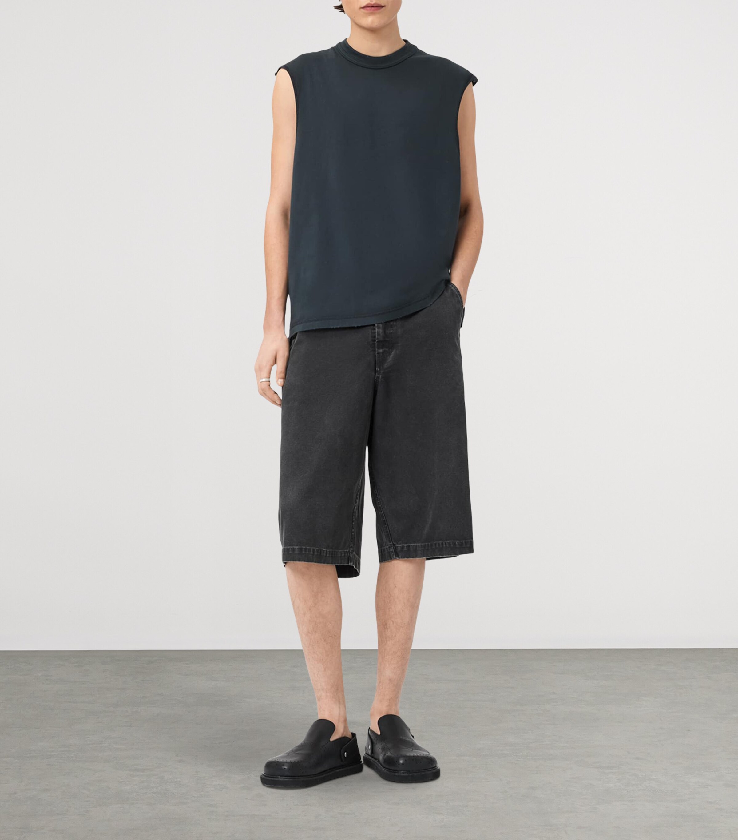 AllSaints Mens Cotton Sleeveless Cole T-Shirt Washed Black Image 2