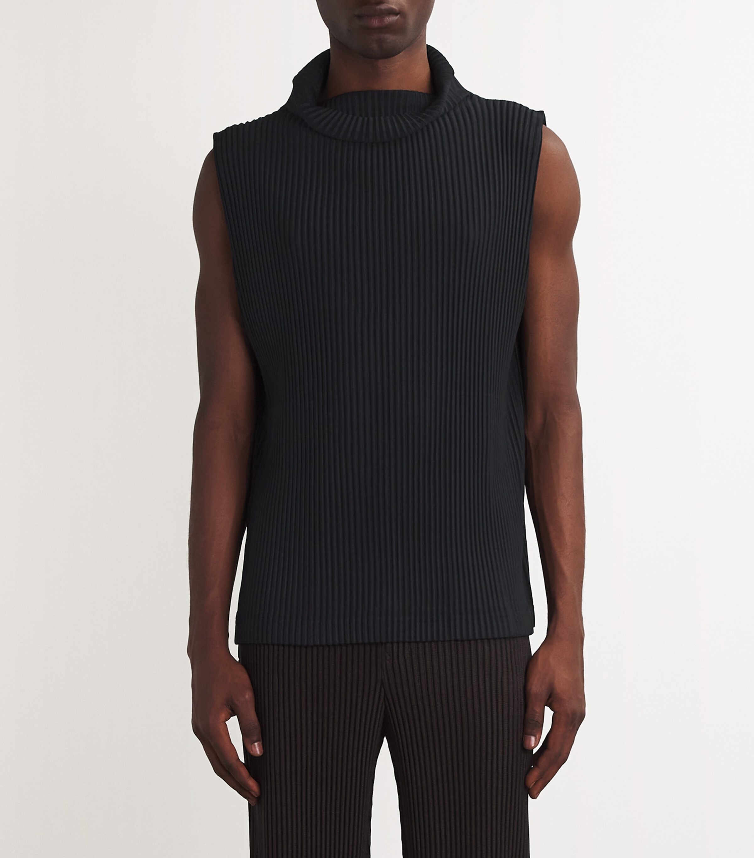Homme Plissé Issey Miyake Black Pleated High-Neck Tank Top