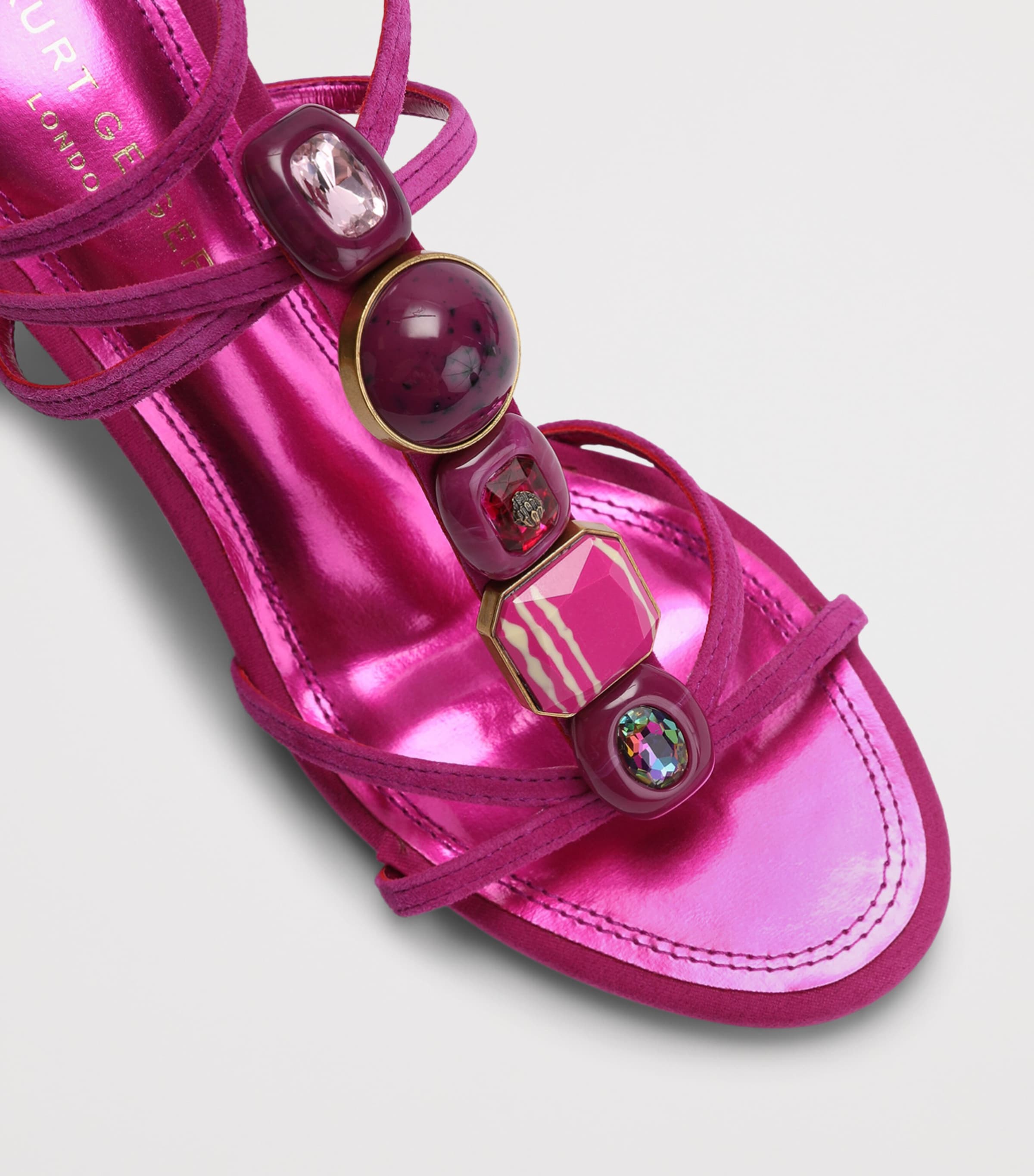 Kurt Geiger London Leather Embellished LouLou Heeled Sandals 90 Fuchsia Image 2
