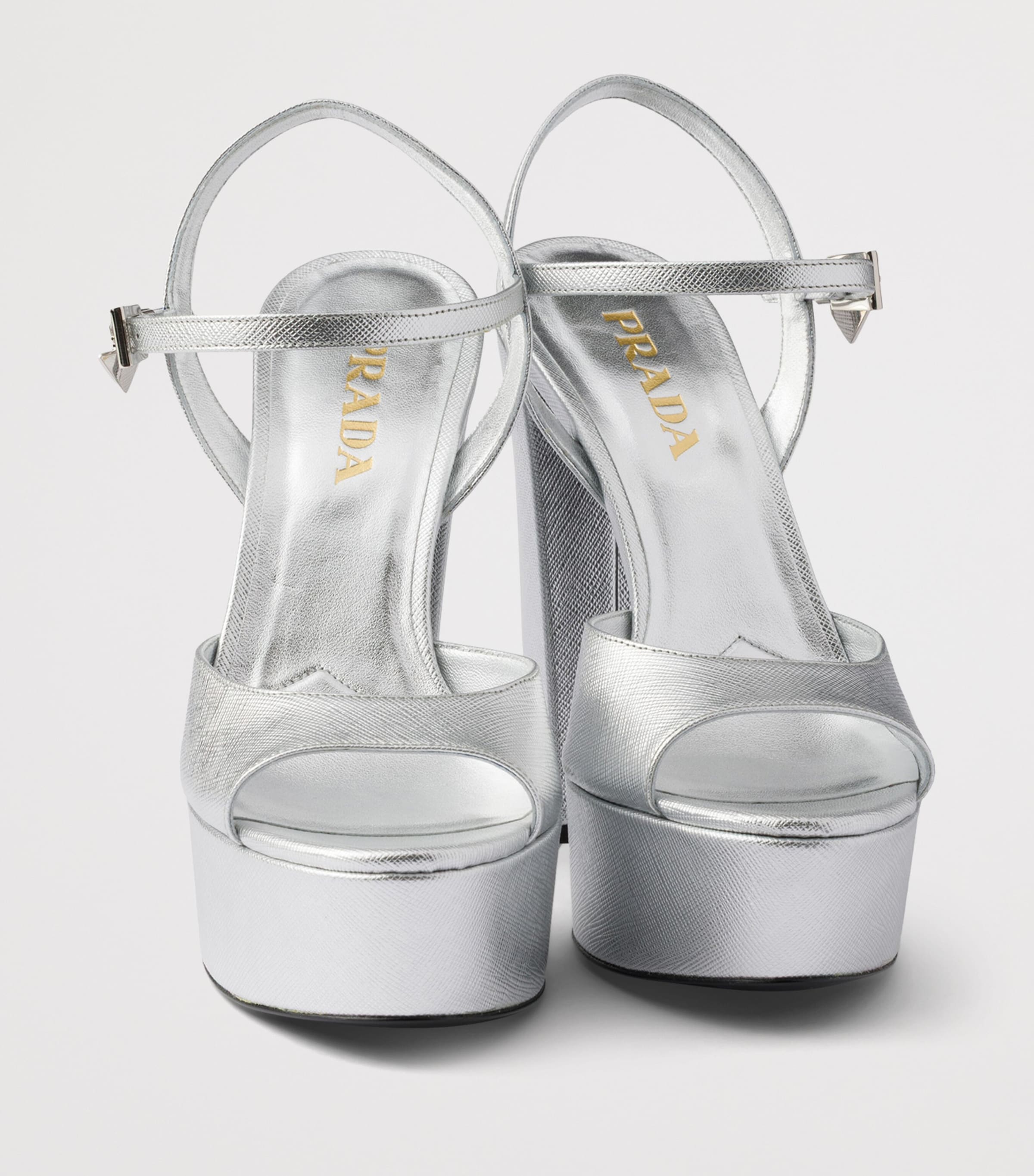Prada Patent Saffiano Leather Platform Sandals 115 Gold/silver Image 5