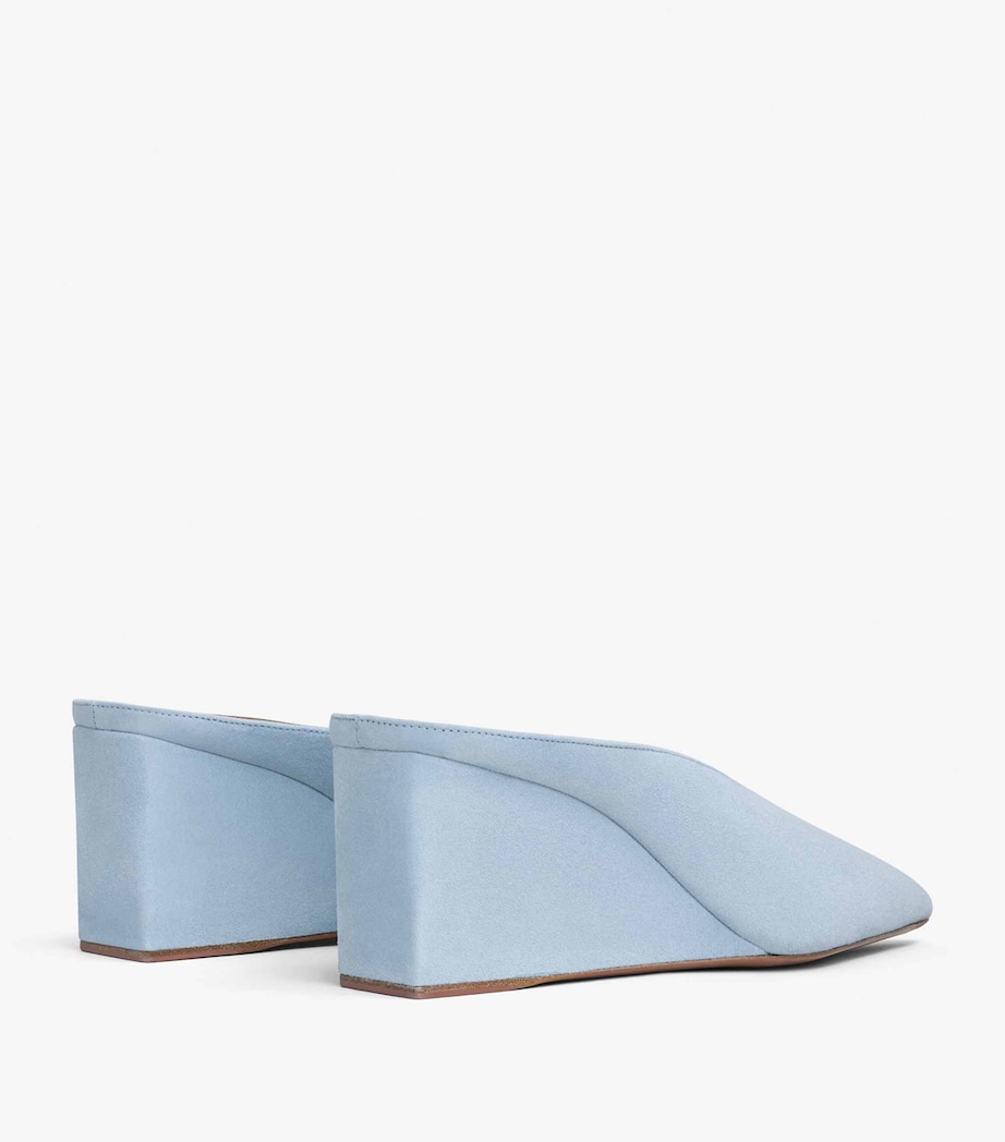 Suede Cube Wedge Mules 75 BLEU GLACIER Image 2