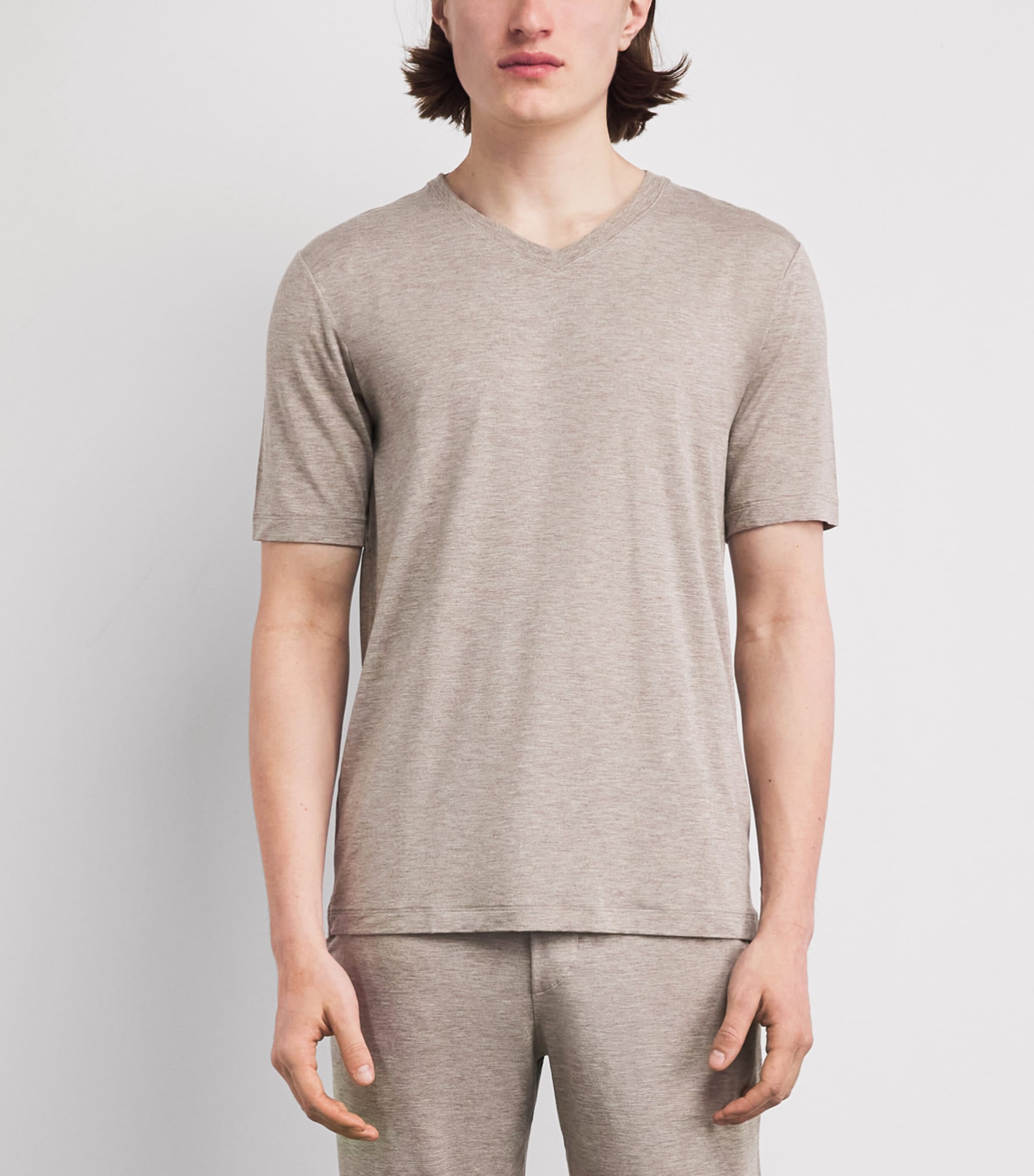 Hanro Mens Casuals V-Neck T-Shirt Hazelnut Melang Image 4