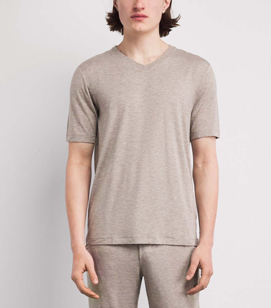 Hanro Mens Casuals V-Neck T-Shirt Hazelnut Melang Image 4