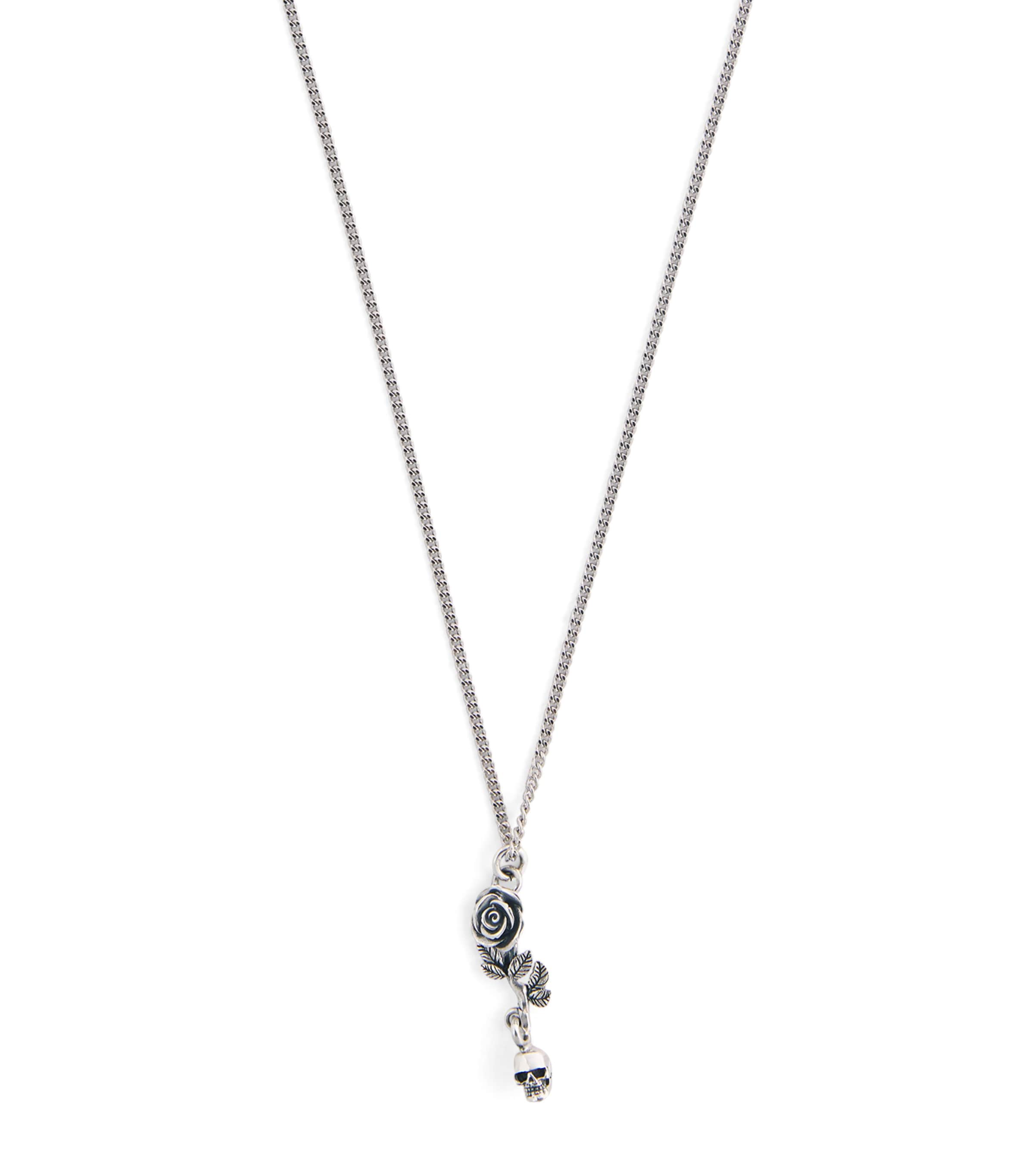 Emanuele Bicocchi Sterling Silver Rose and Skull Pendant Necklace | Fashion Jewellery | Necklaces | Men Accessories | Jewellery | Designers | Emanuele Bicocchi