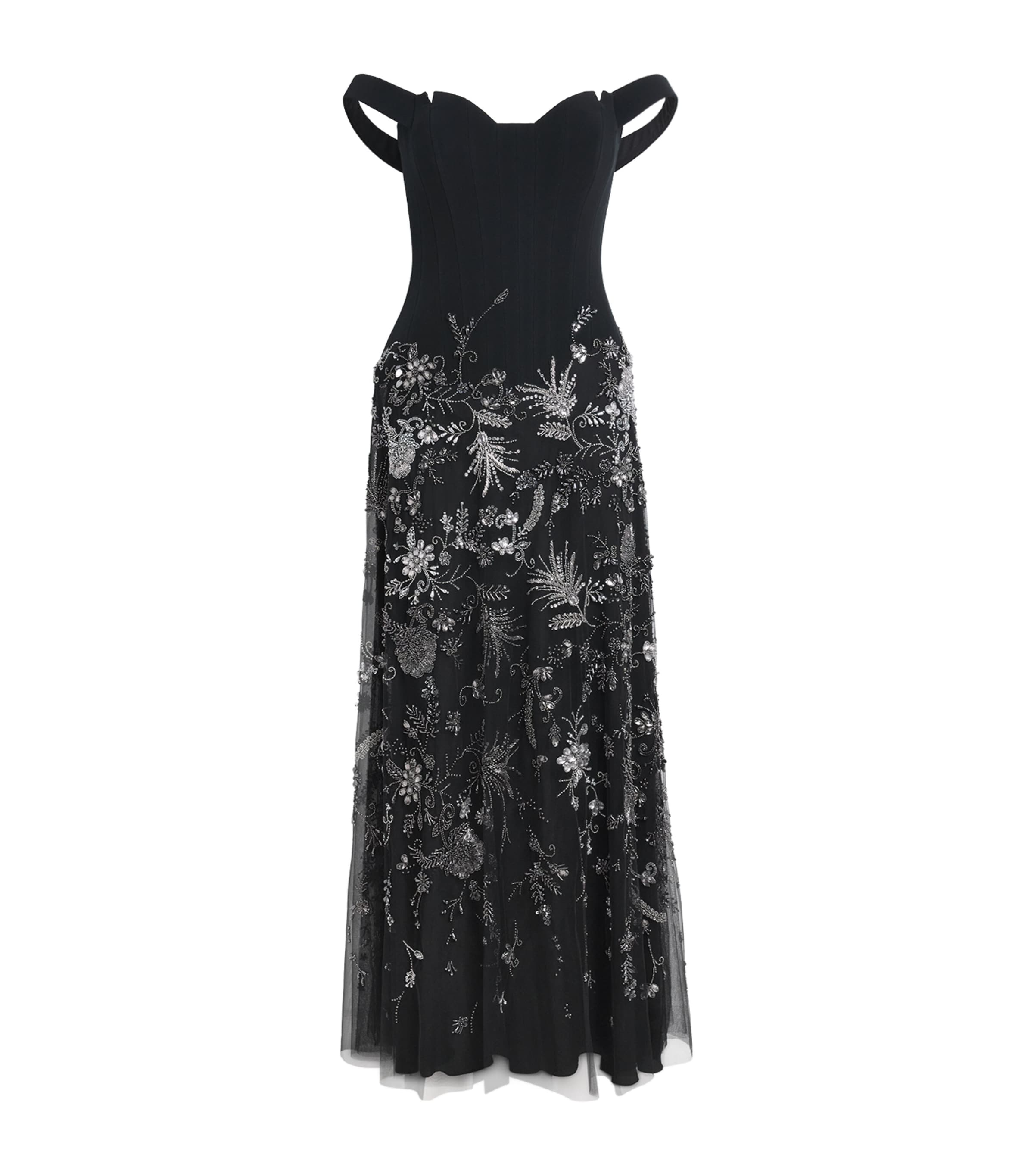 GEORGES HOBEIKA Womens Embellished Off-The-Shoulder Gown Black Anthracite Image 1