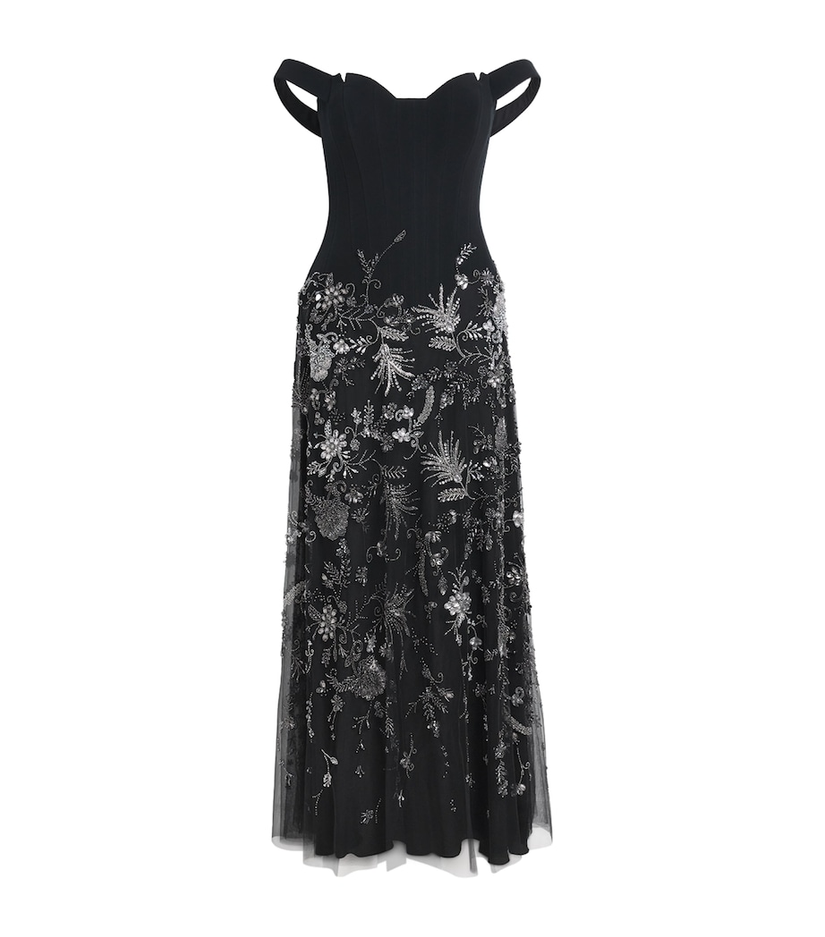 GEORGES HOBEIKA Womens Embellished Off-The-Shoulder Gown Black Anthracite Image 1