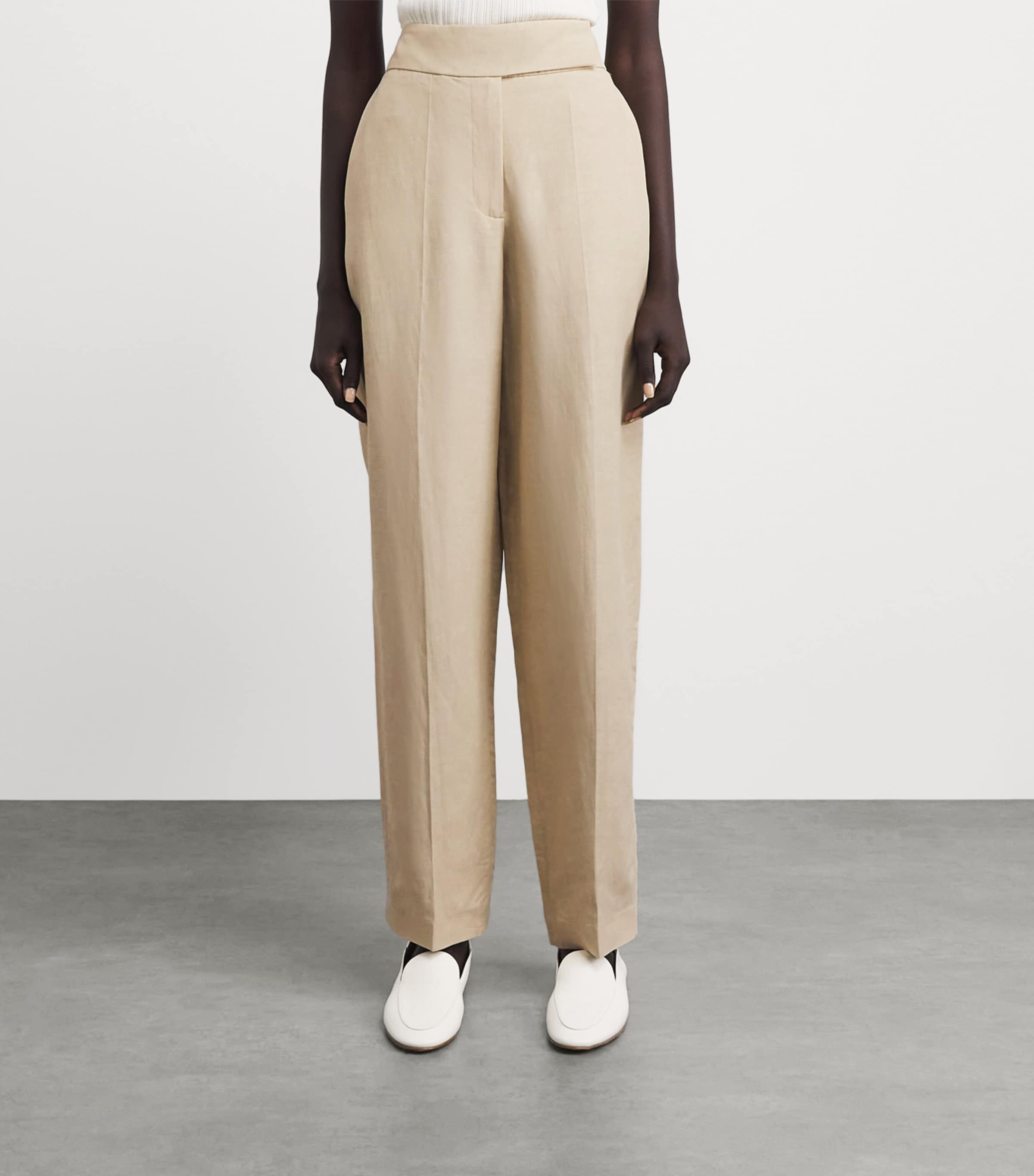 Joseph Womens Linen-Blend Aix Trousers Powder Image 4