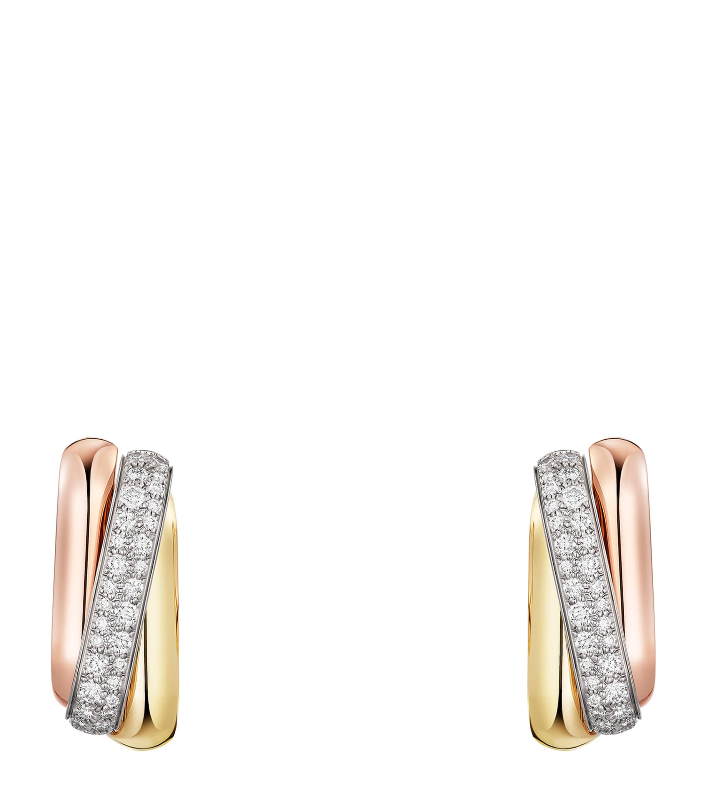 Cartier White, Rose, Yellow Gold and Diamond Trinity Box Earrings Mixed Gold Image 1