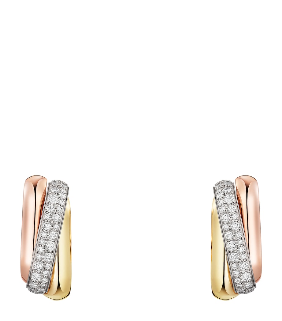 Cartier White, Rose, Yellow Gold and Diamond Trinity Box Earrings Mixed Gold Image 1