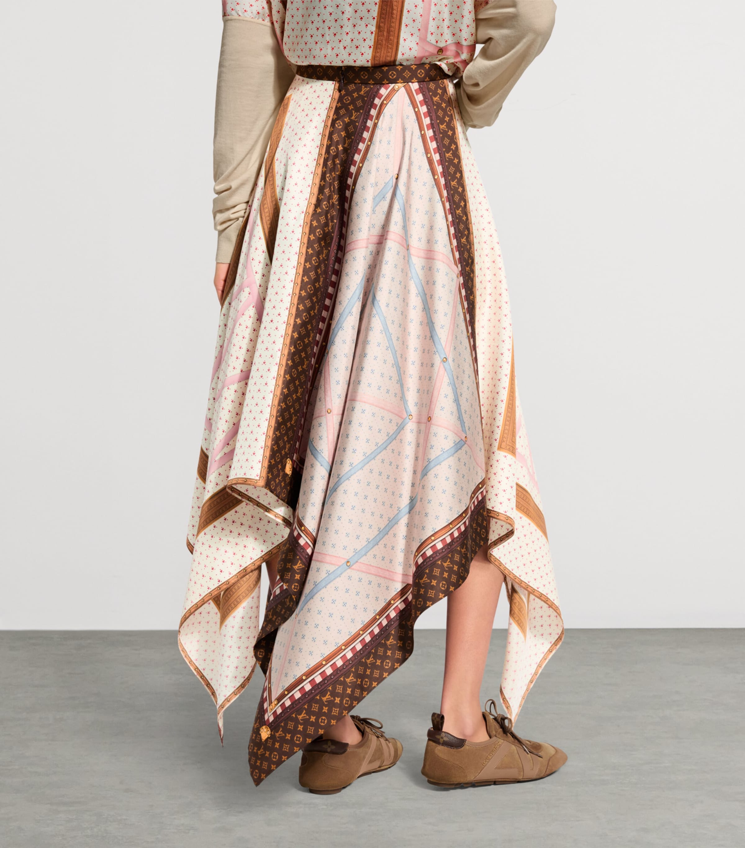 LOUIS VUITTON Womens Silk Trunk Handkerchief Maxi Skirt Beige Image 3