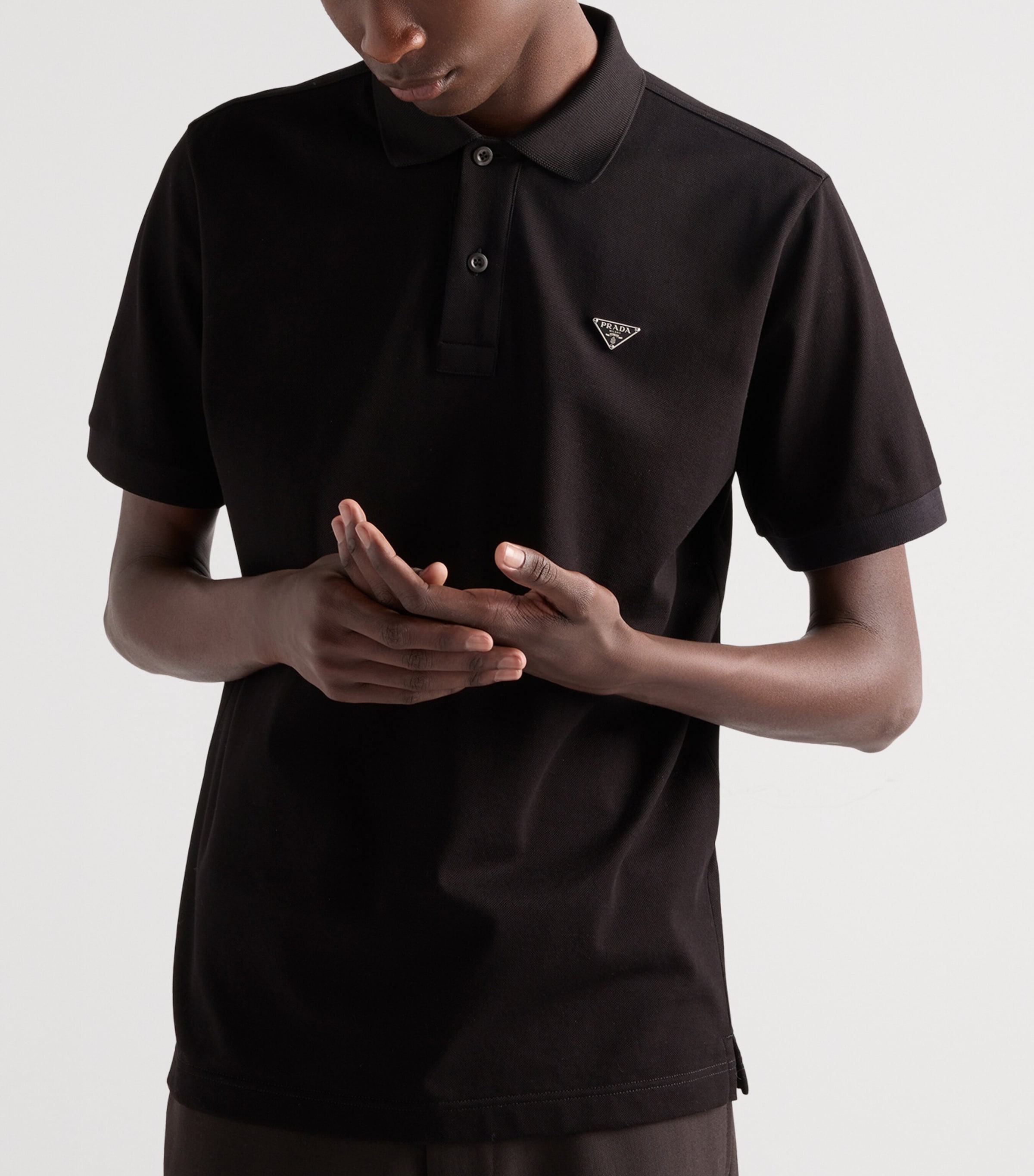 Prada Mens Cotton Piqué Slim Polo Shirt Black Image 3