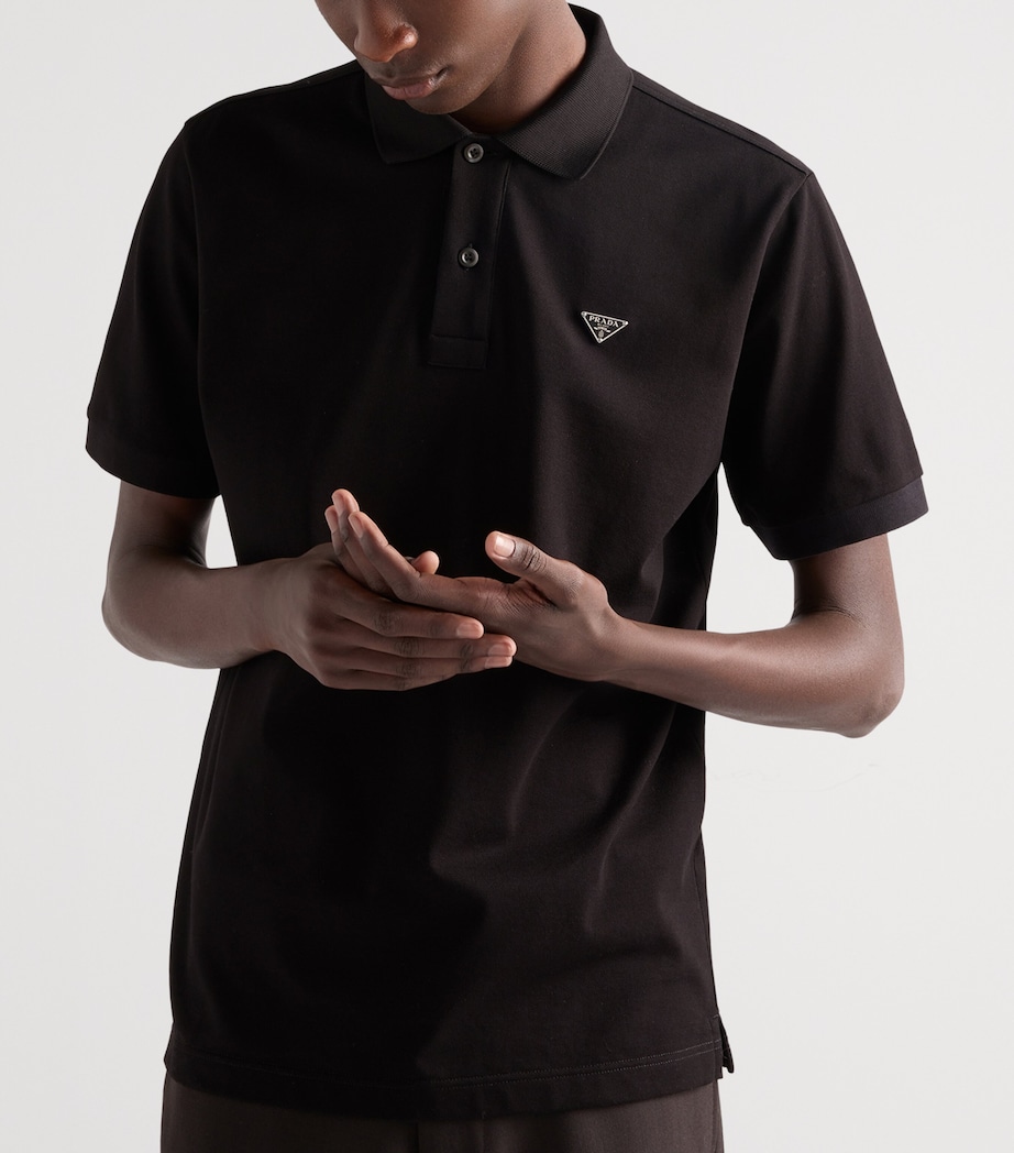 Prada Mens Cotton Piqué Slim Polo Shirt Black Image 3