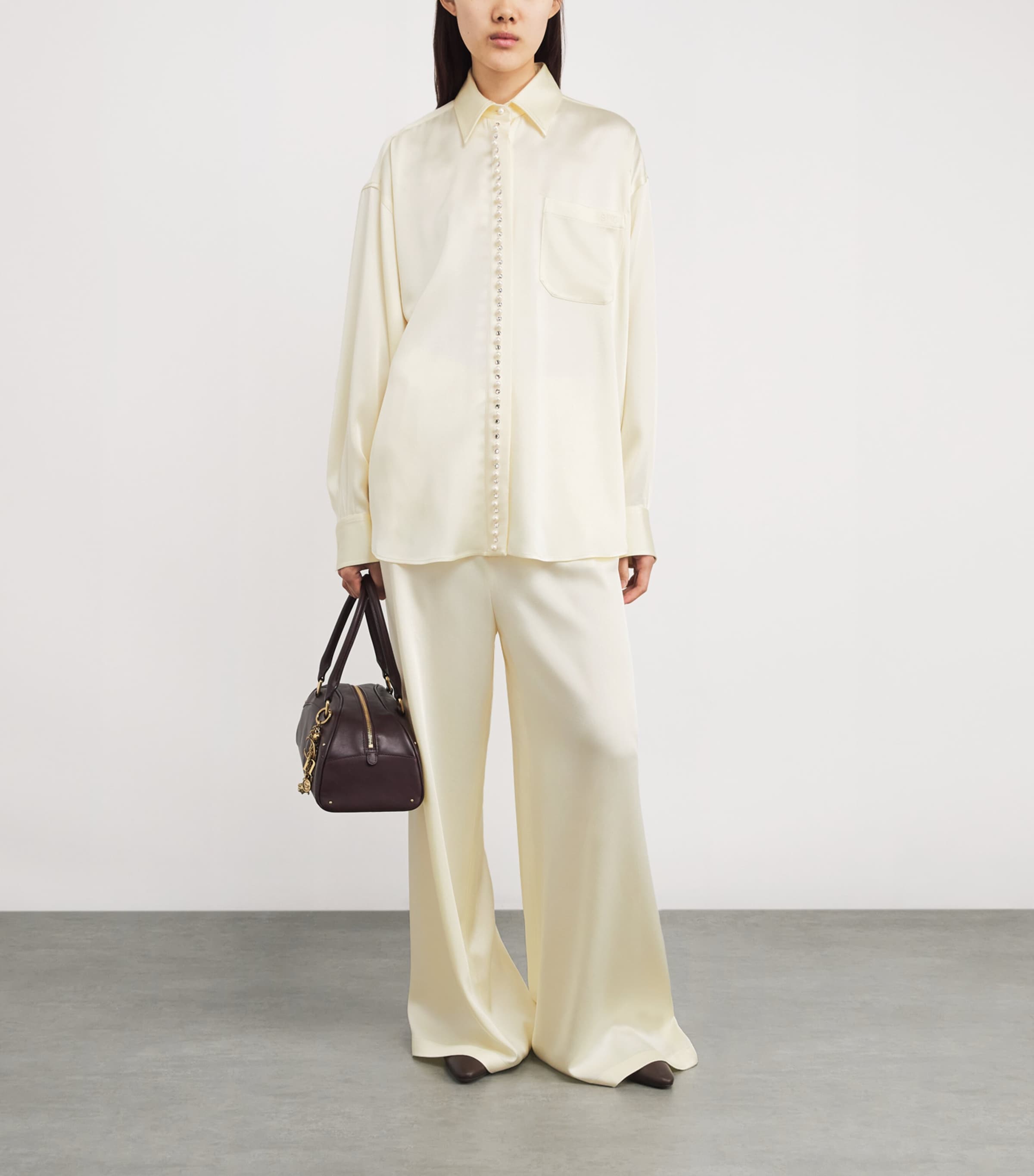 Satin Faux Pearl-Trim Shirt 9210 BUTTERMILK Image 2