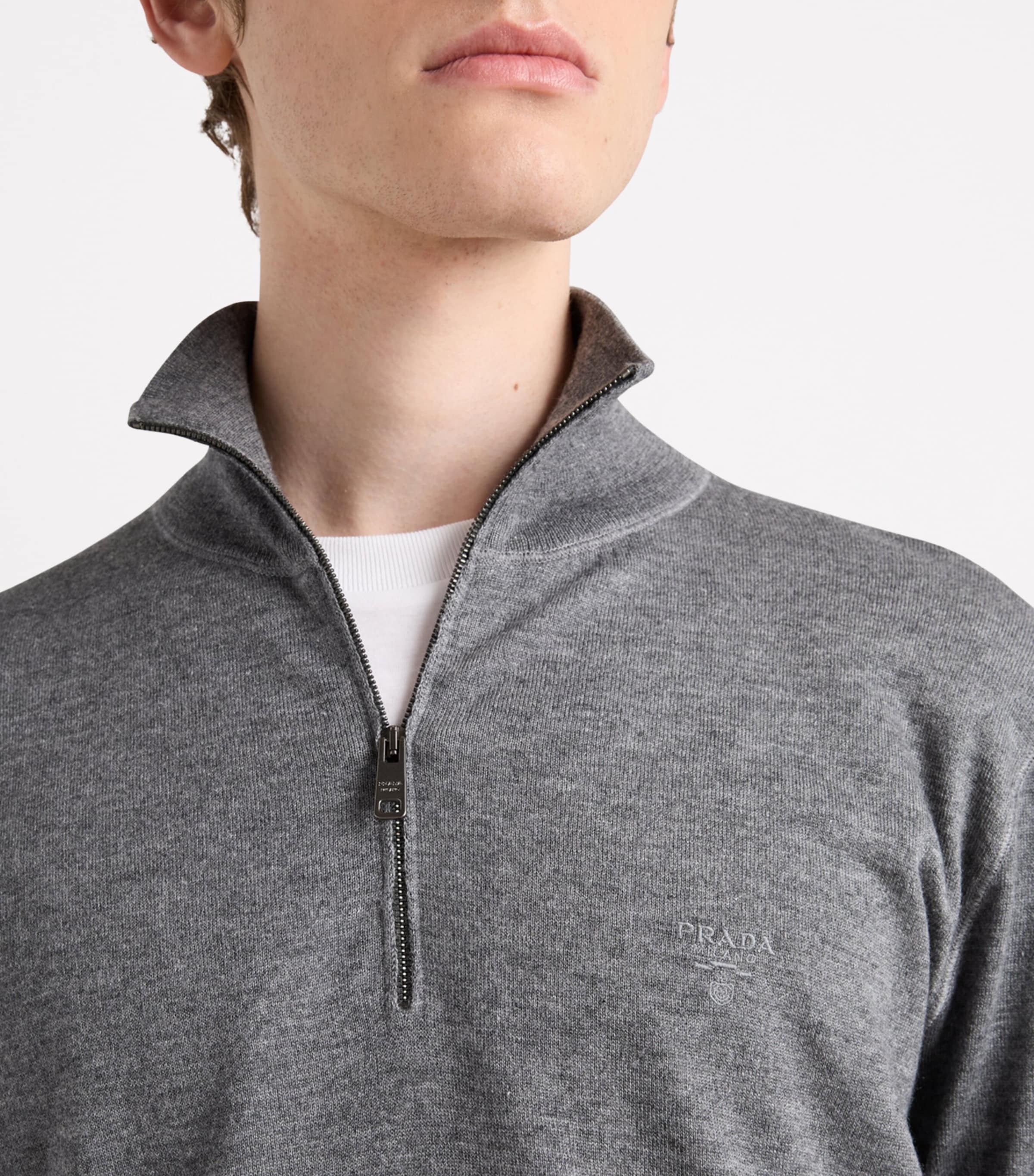 Prada Grey Cashmere-Silk Quarter-Zip Sweater | Harrods SI