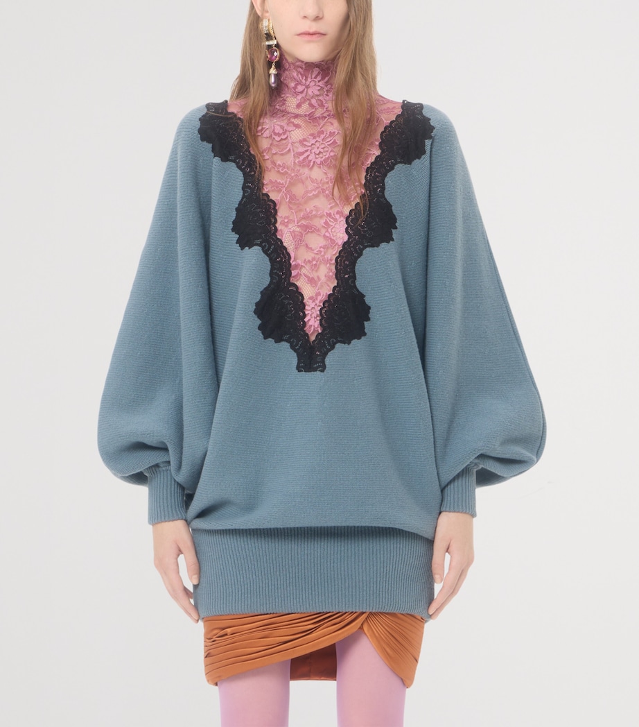 Valentino Womens Wool-Lace High-Neck Sweater Image 3
