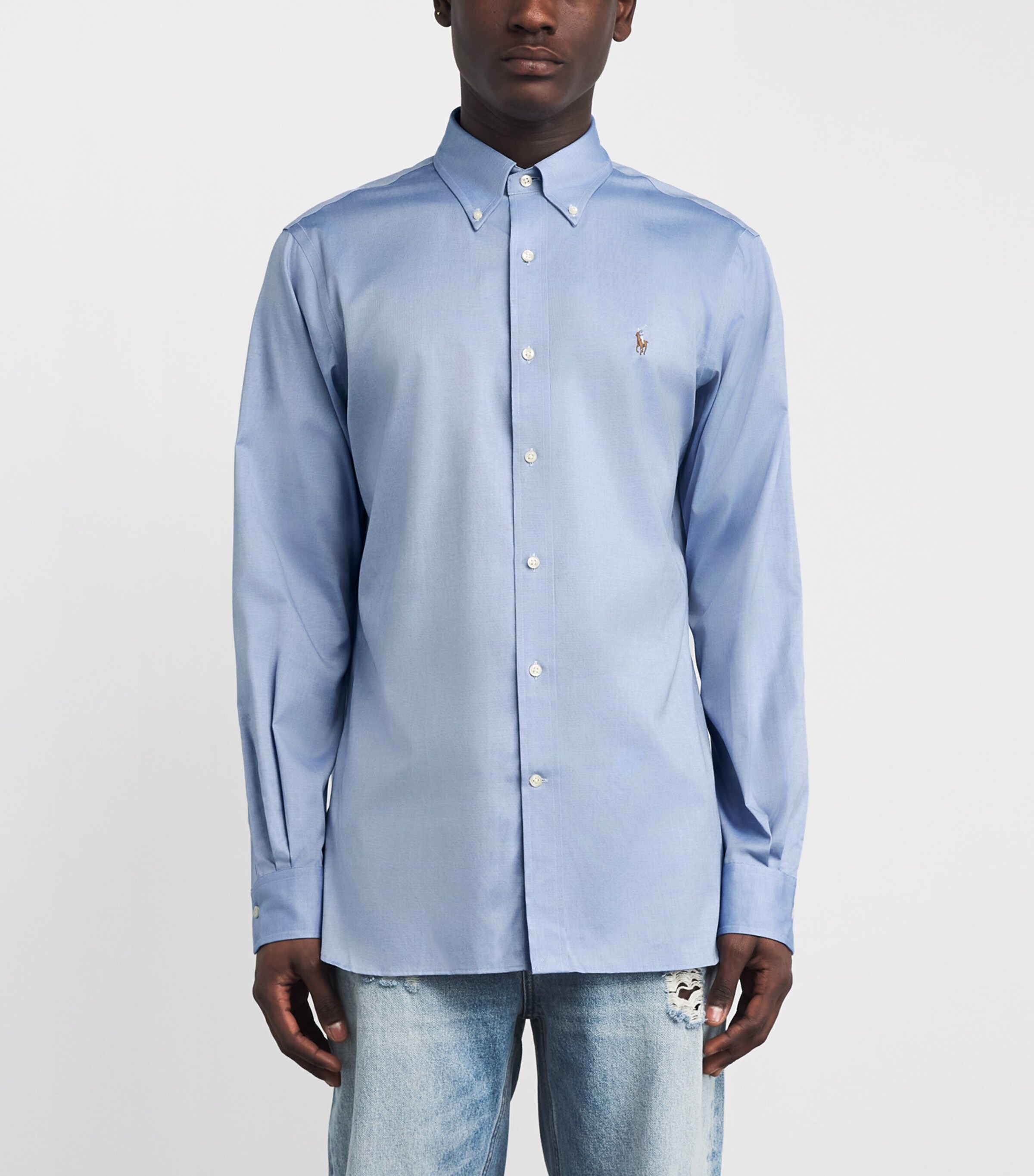 Polo Ralph Lauren Mens Cotton Poplin Slim Oxford Shirt Blue Image 3