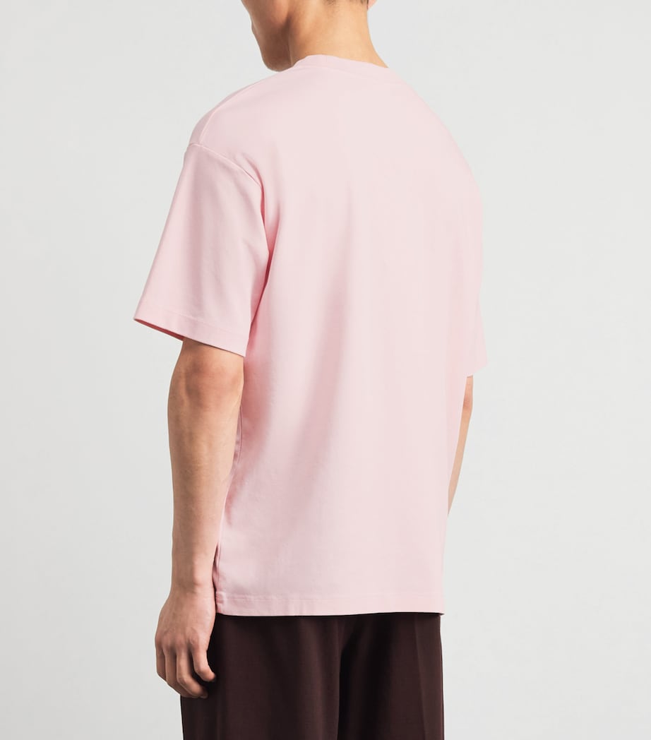 Drôle De Monsieur Mens Cotton Hibiscus Slogan T-Shirt Light Pink Image 5
