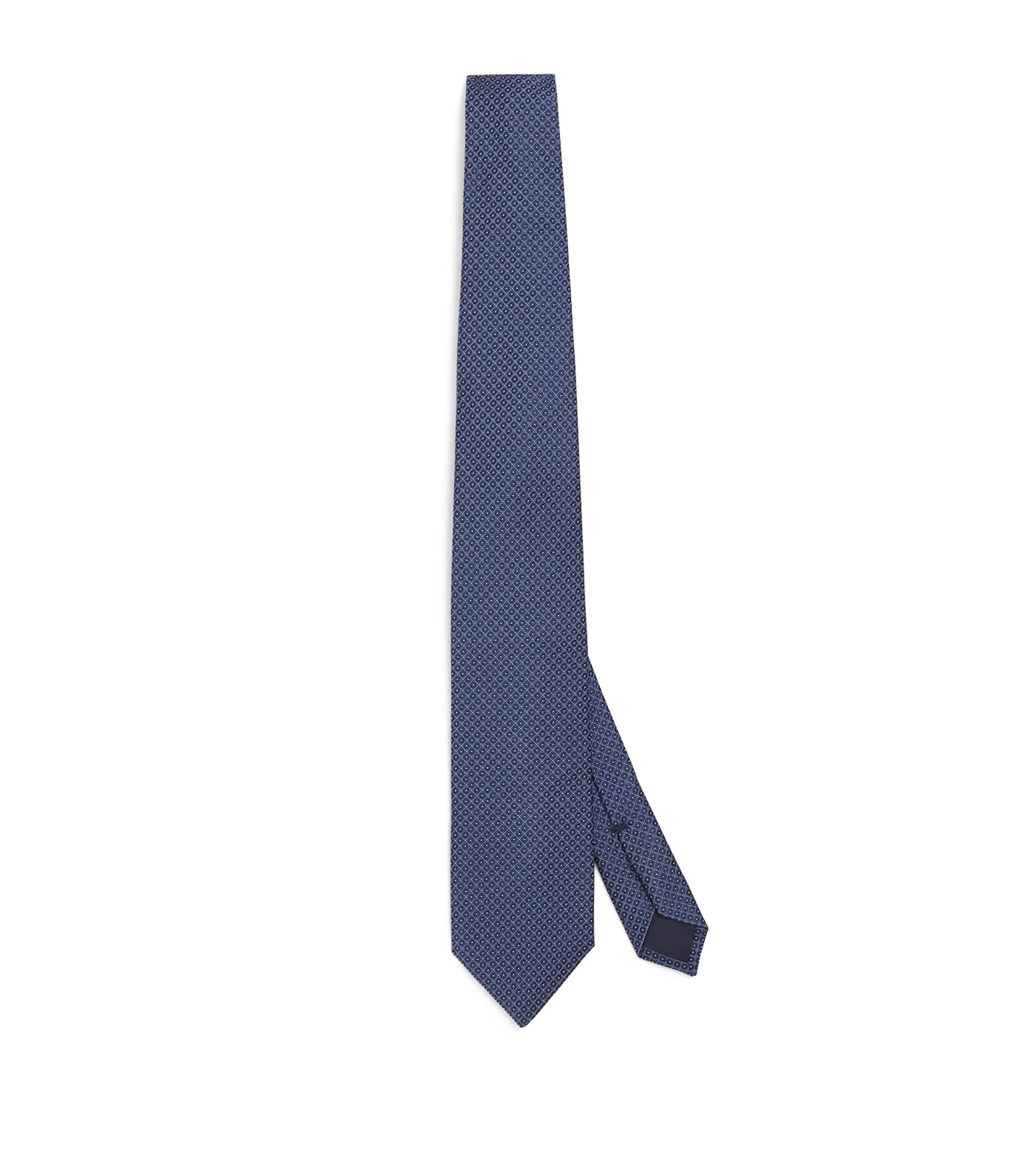 Silk Patterned Tie 001 NAVY BLUE Image 1
