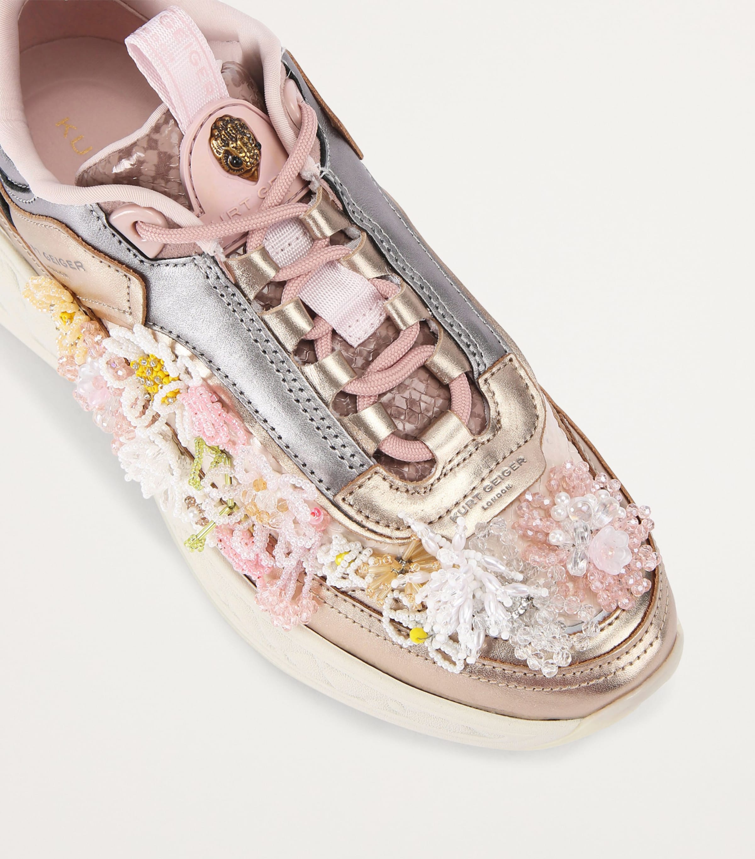 Kurt Geiger London Leather Beaded Kensington Sneakers Gold Comb Image 3