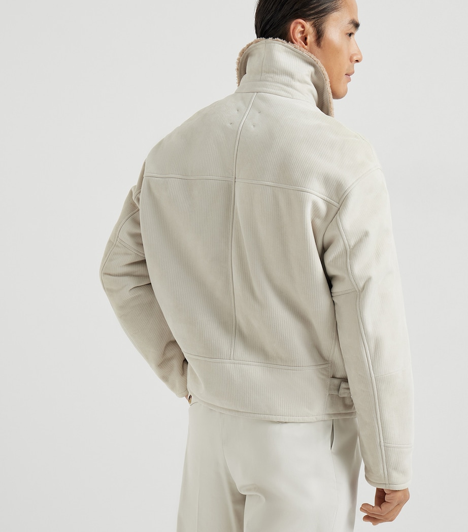 Suede Corduroy-Effect Shearling Bomber Jacket C4245 Image 5
