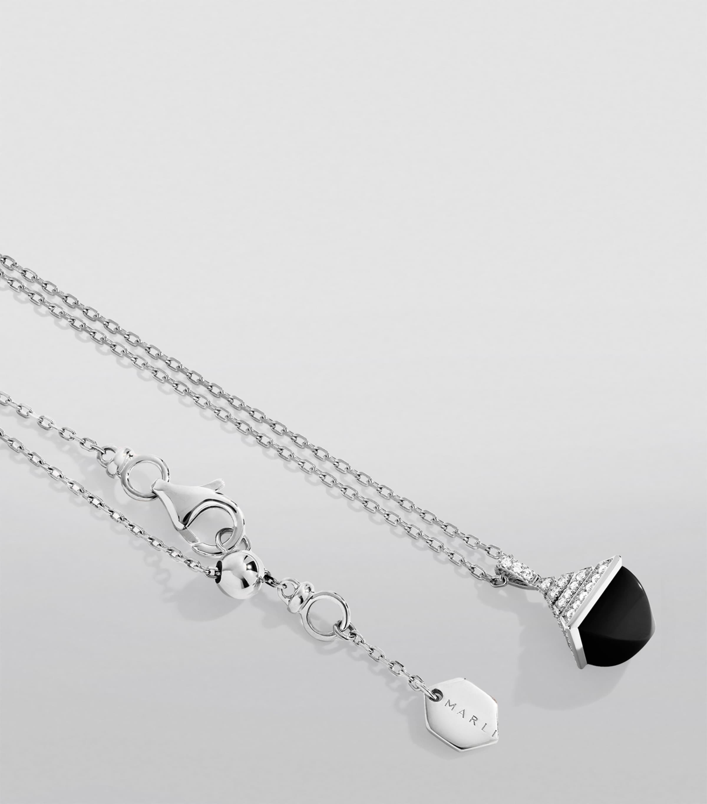 Mini White Gold, Diamond and Black Onyx Cleo Rev Pendant Necklace WHITE GOLD Image 2