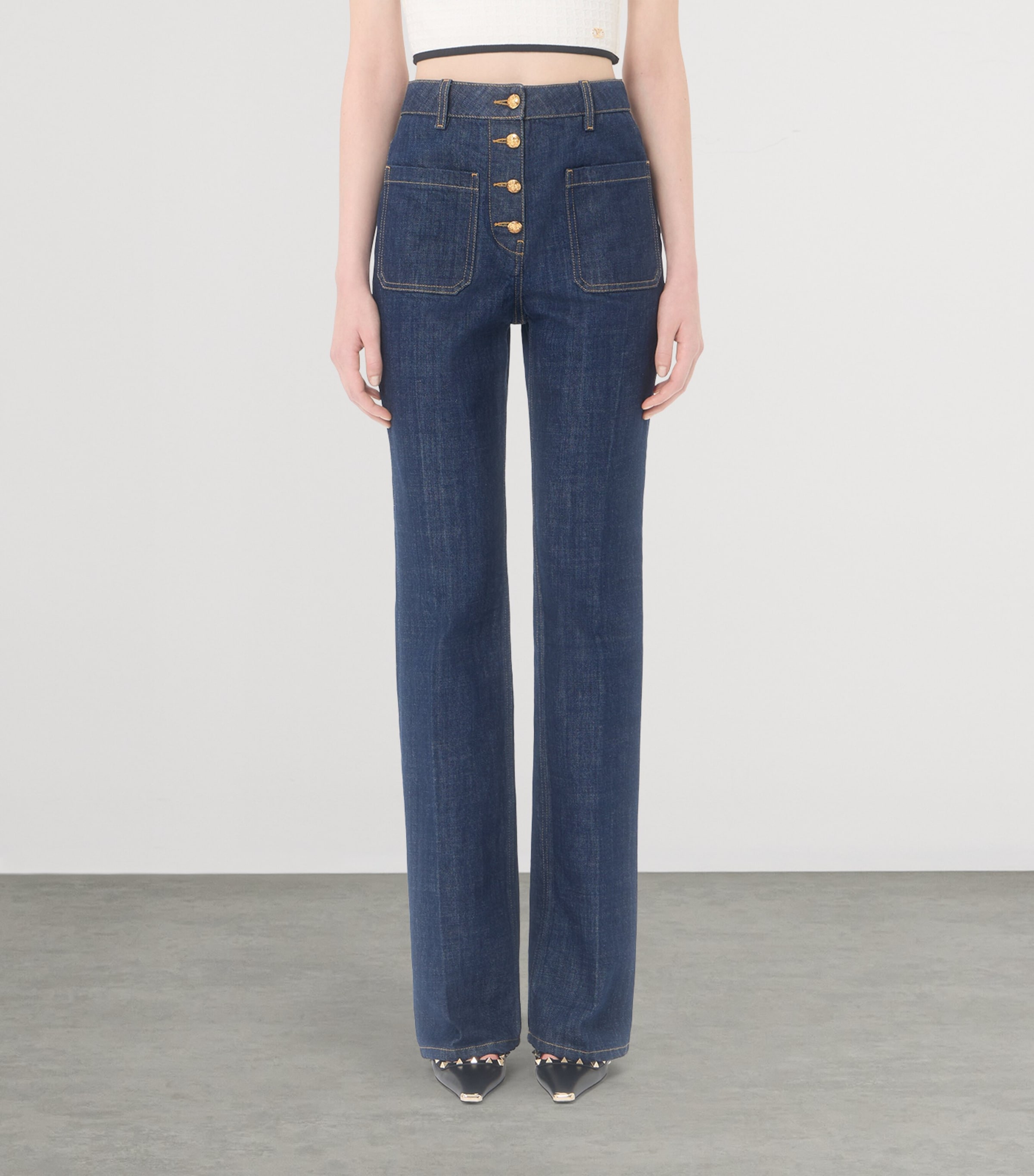 Valentino Womens Patch Pocket High-Rise Jeans Image 3