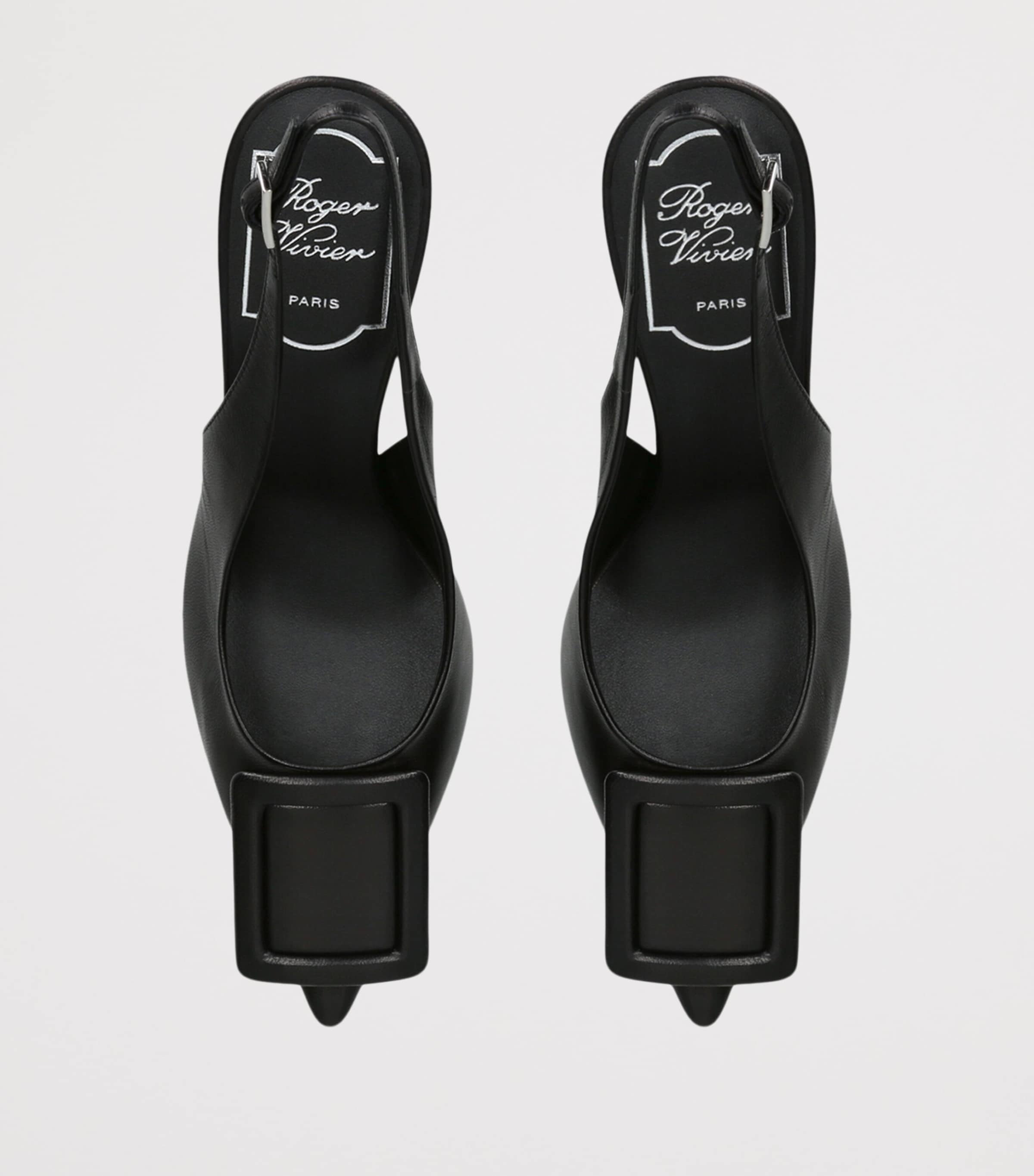 Roger Vivier Leather Viv' in The City Slingback Pumps 85 Black Image 3