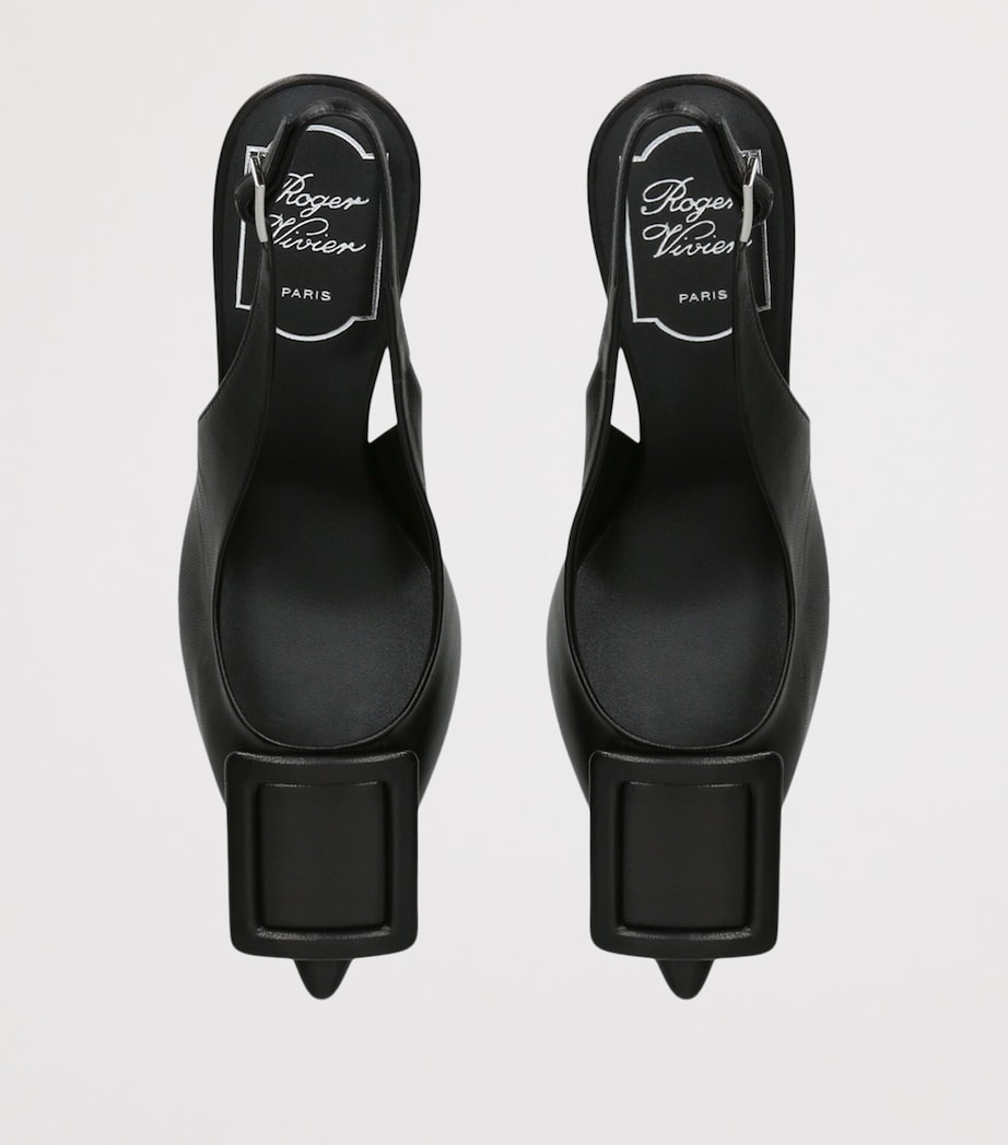 Roger Vivier Leather Viv' in The City Slingback Pumps 85 Black Image 3