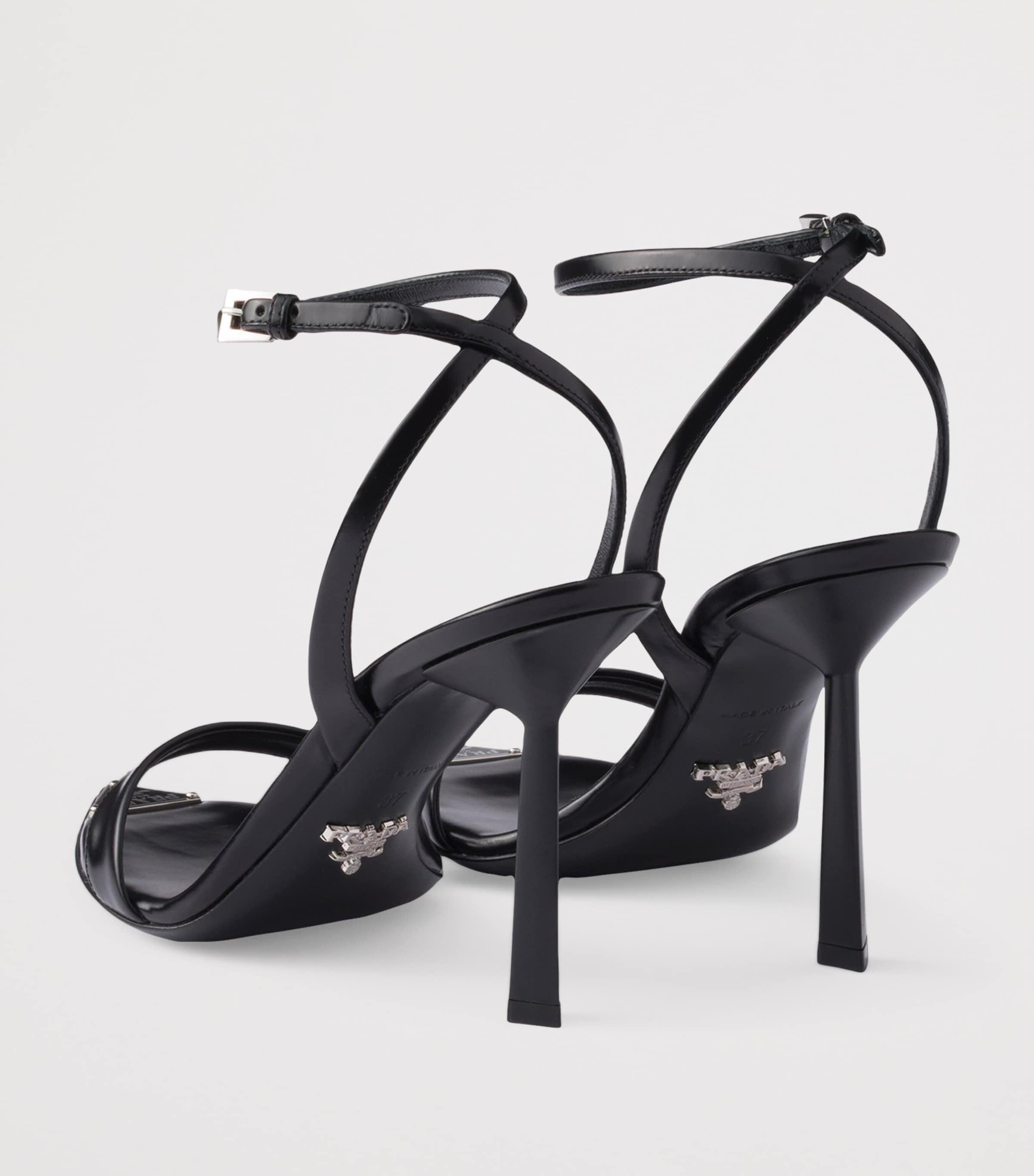 Prada Black Brushed Leather Heeled Sandals | Harrods CY