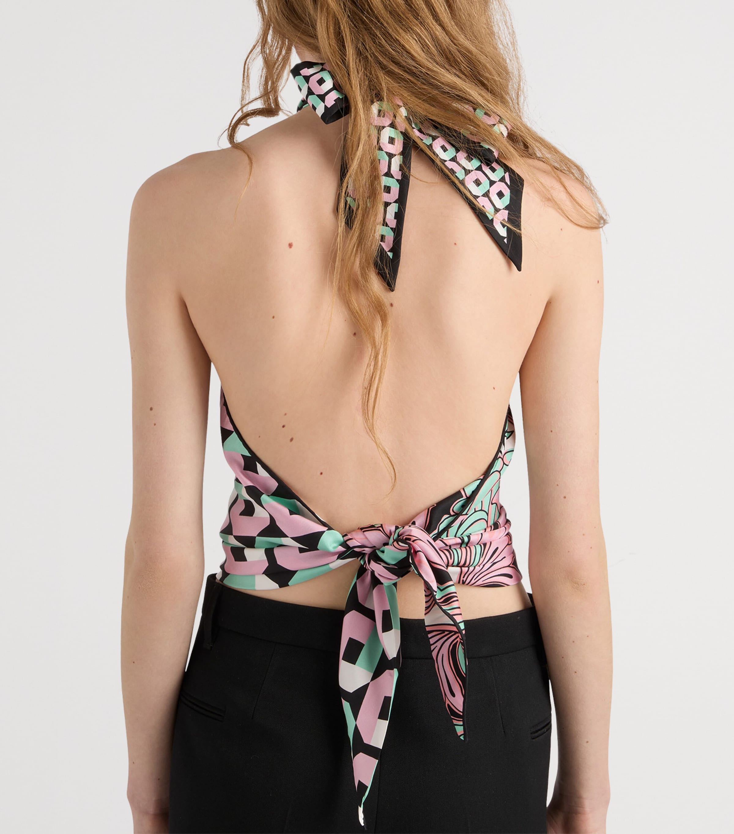 Prada Womens Silk Printed Halterneck Top Green Image 3