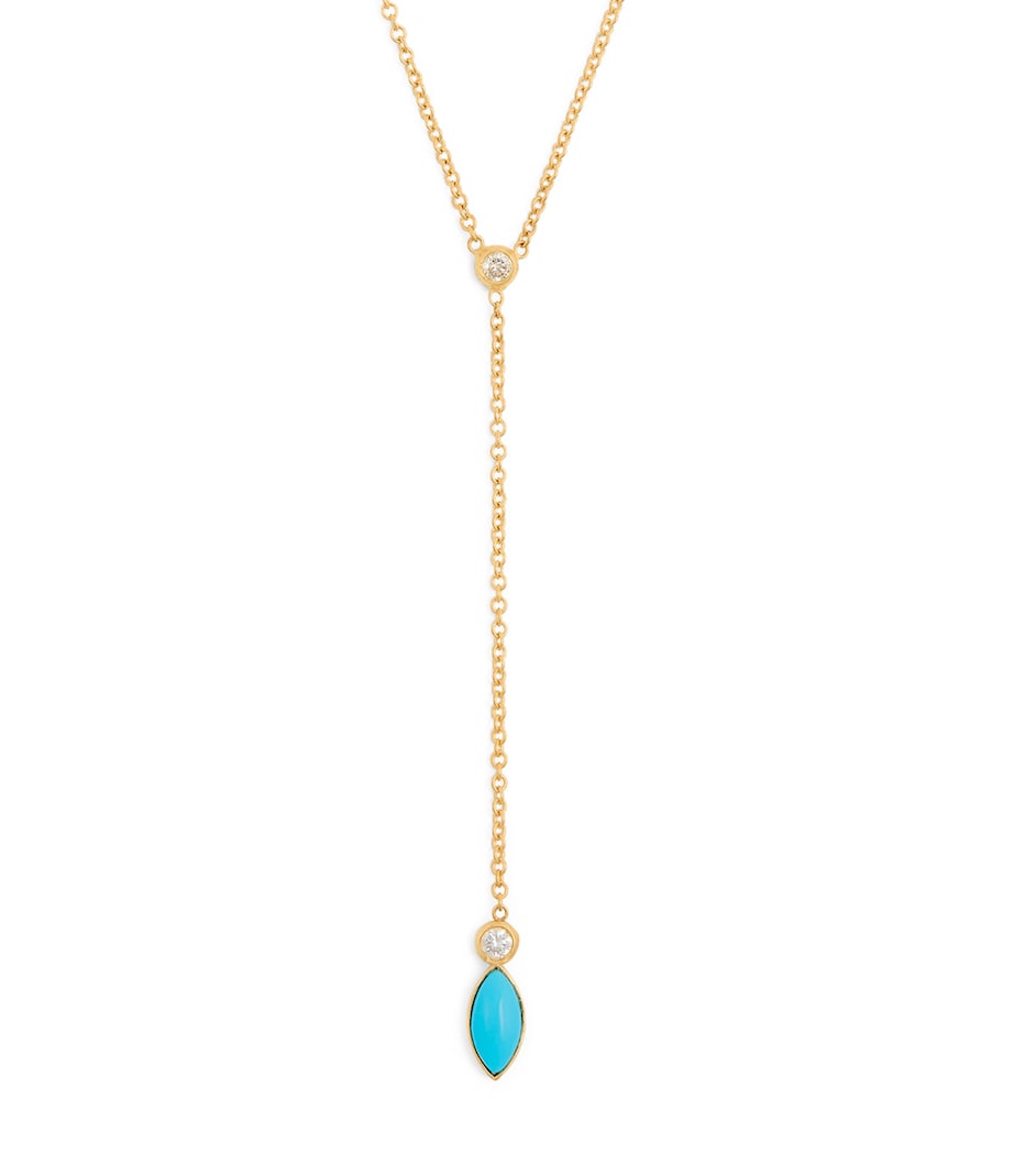 Yellow Gold, Diamond and Turquoise Lariat Necklace YELLOW GOLD Image 1
