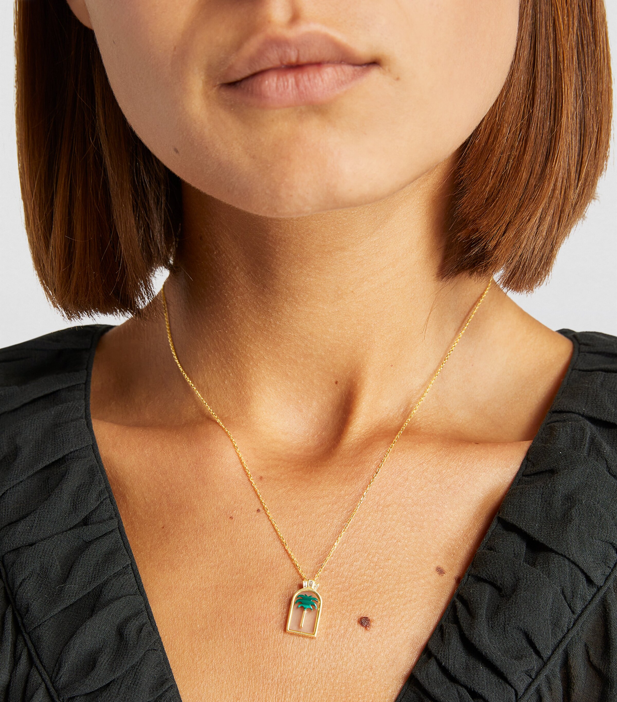L'ATELIER NAWBAR Yellow Gold, Diamond and Malachite Biladi Palm Necklace Image 4