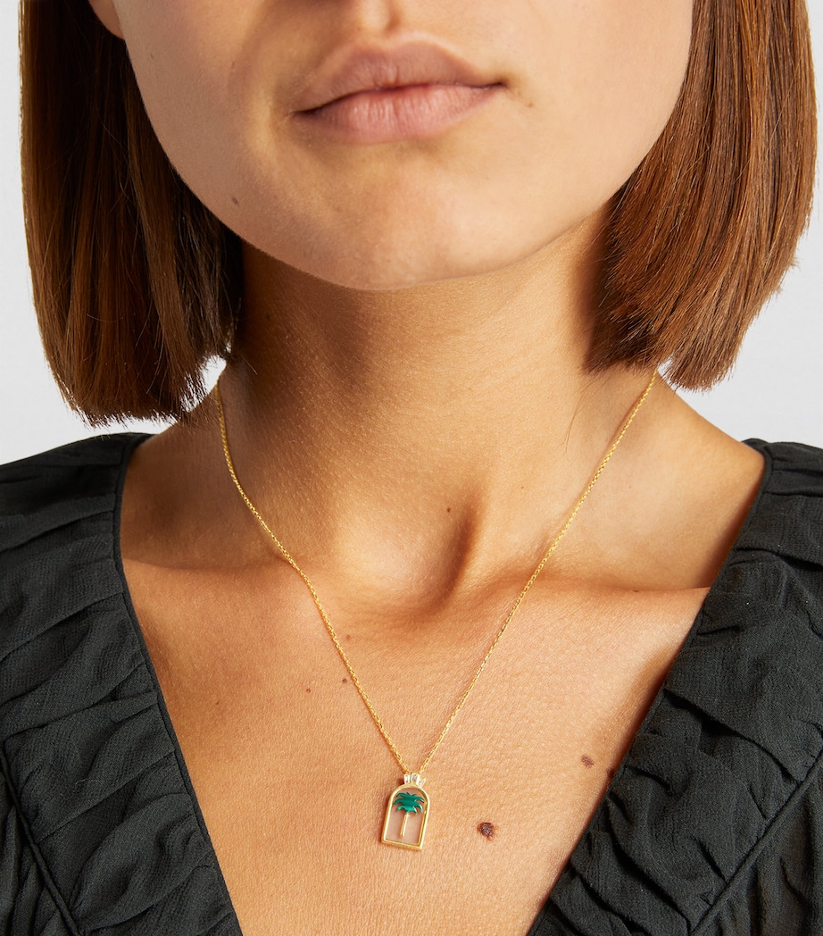 Yellow Gold, Diamond and Malachite Biladi Palm Necklace MULTI Image 4